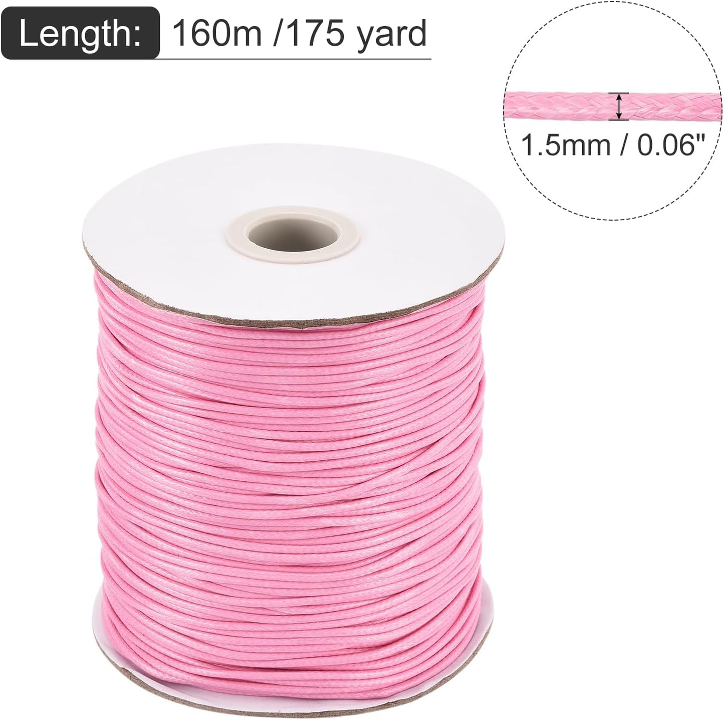 MECCANIXITY Waxed Cord 1.5mm Waxed Polyester Cord 175 Yard Wax String for Bracelet Making,Necklaces, Beading,Jewelry Making and DIY Crafts(Pink)