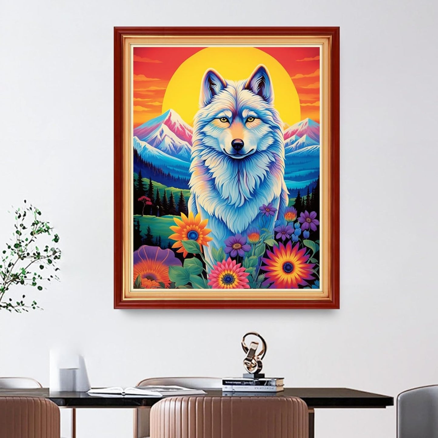Foxdiviy Stamped Cross Stitch Kits Full Range of Embroidery Needlework Starter Kits for Beginners Adults 11CT Embroidery Patterns Art Crafts DIY Needlepoint Kits-Sunrise Wolf 16x20 inch