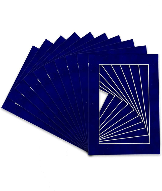 Pack of 25 Acid Free 11x14 Mats Bevel Cut for 8.5x11 Photos - Royal Blue Suede Precut Matboards With Backing Boards and Clear Photo Mat Bags For Pictures, Photos, Framing - 4-ply Thickness