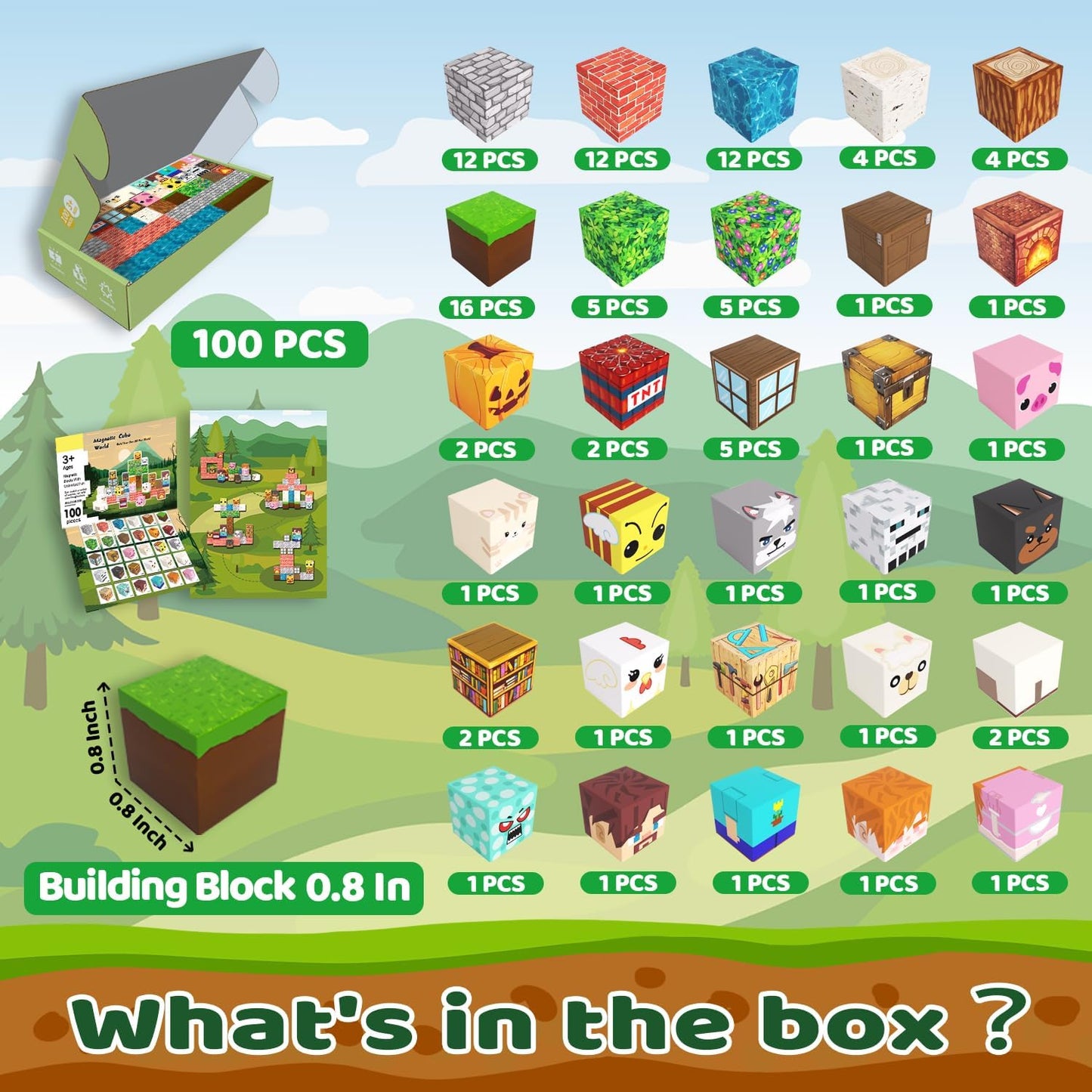 Magnetic Blocks, Magnetic Tiles Building Blocks, Magnet Cubes STEM Sensory Game Toys Christmas Birthday Gifts for Kids Boys Girls Age 3+ (Forest H)