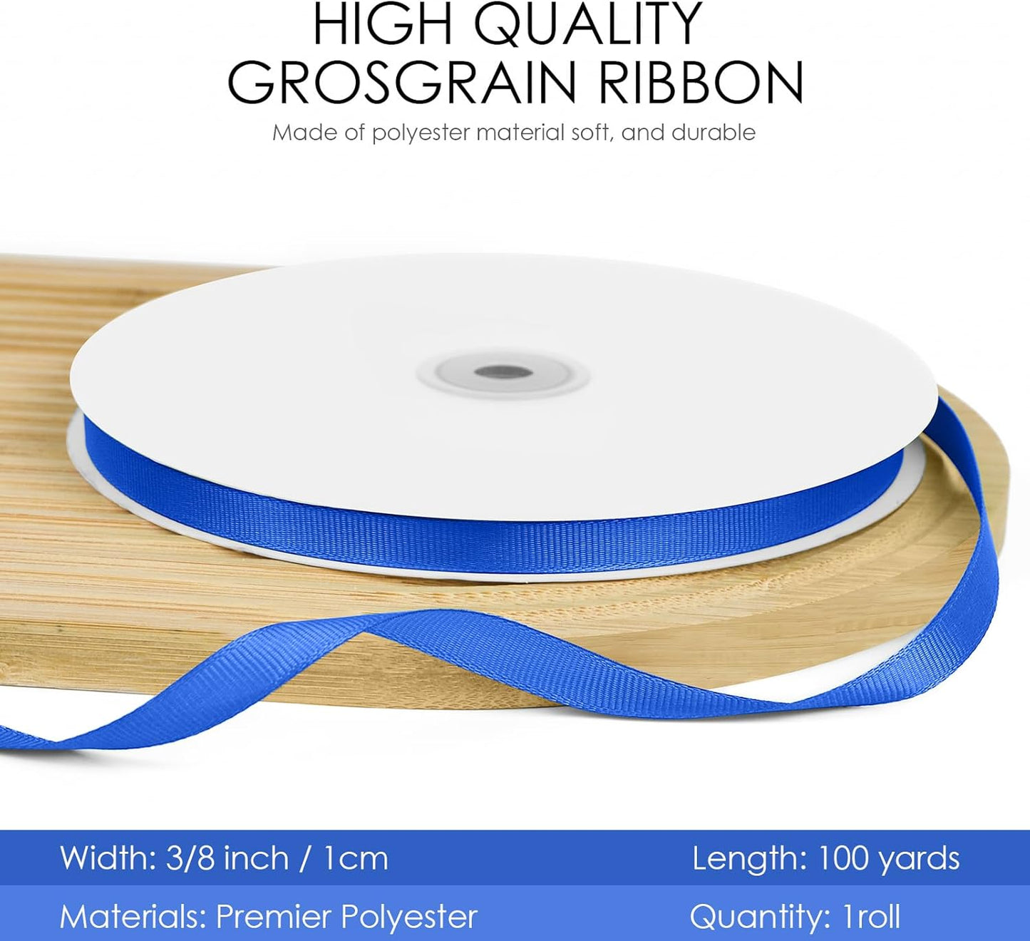 100 Yards 3/8 inch Grosgrain Ribbon, Solid Color Fabric Ribbon Perfect for Gift Wrapping, Wedding, Handmade Bows, Floral Bouquets and Party Decoration(Royal Blue)