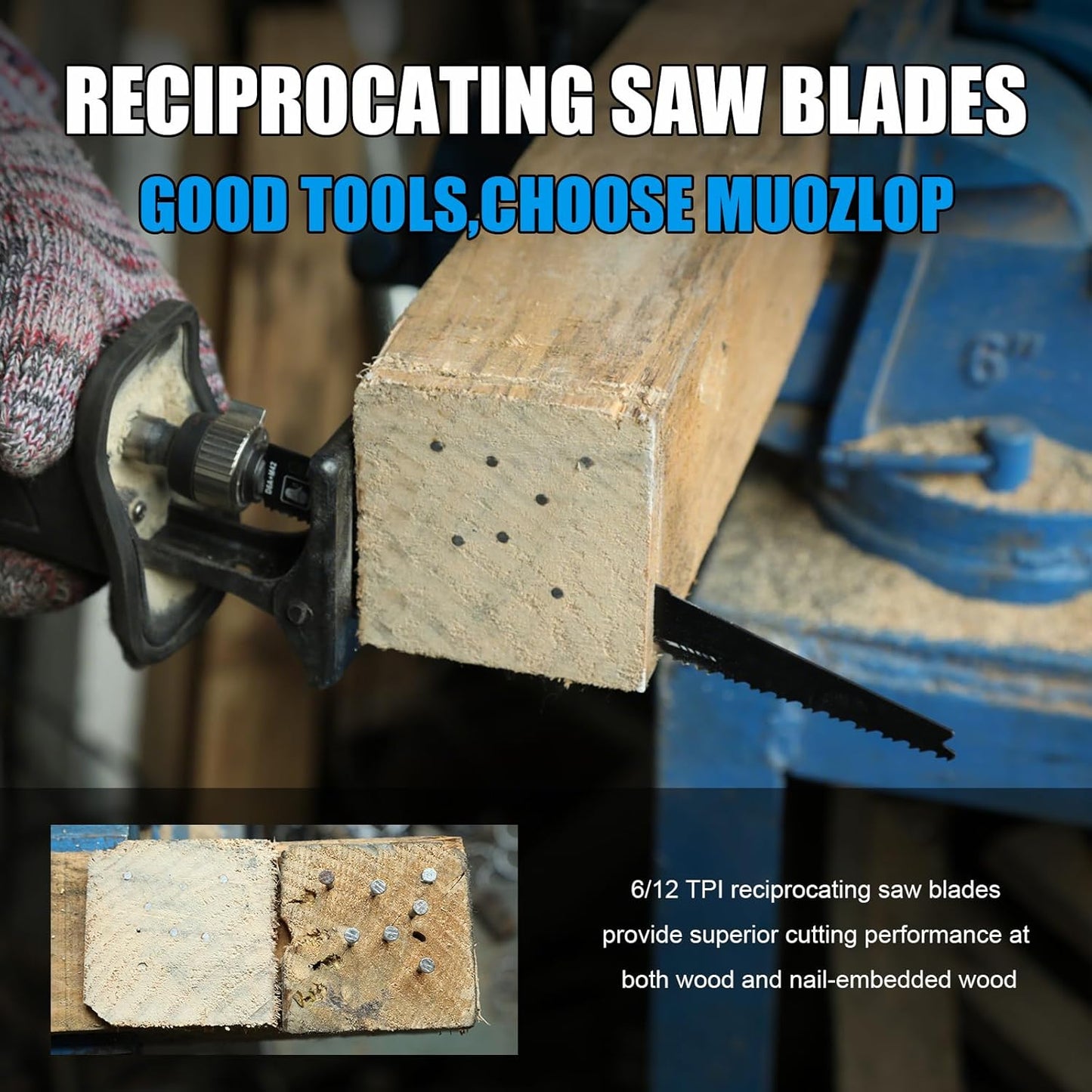 10 Pack 9 inch Reciprocating Saw Blades Set,6/12 TPI High Carbon Saw Blades, Woodcutting Saw Blades with Organizer Case (10, 6/12TPI/225mm)