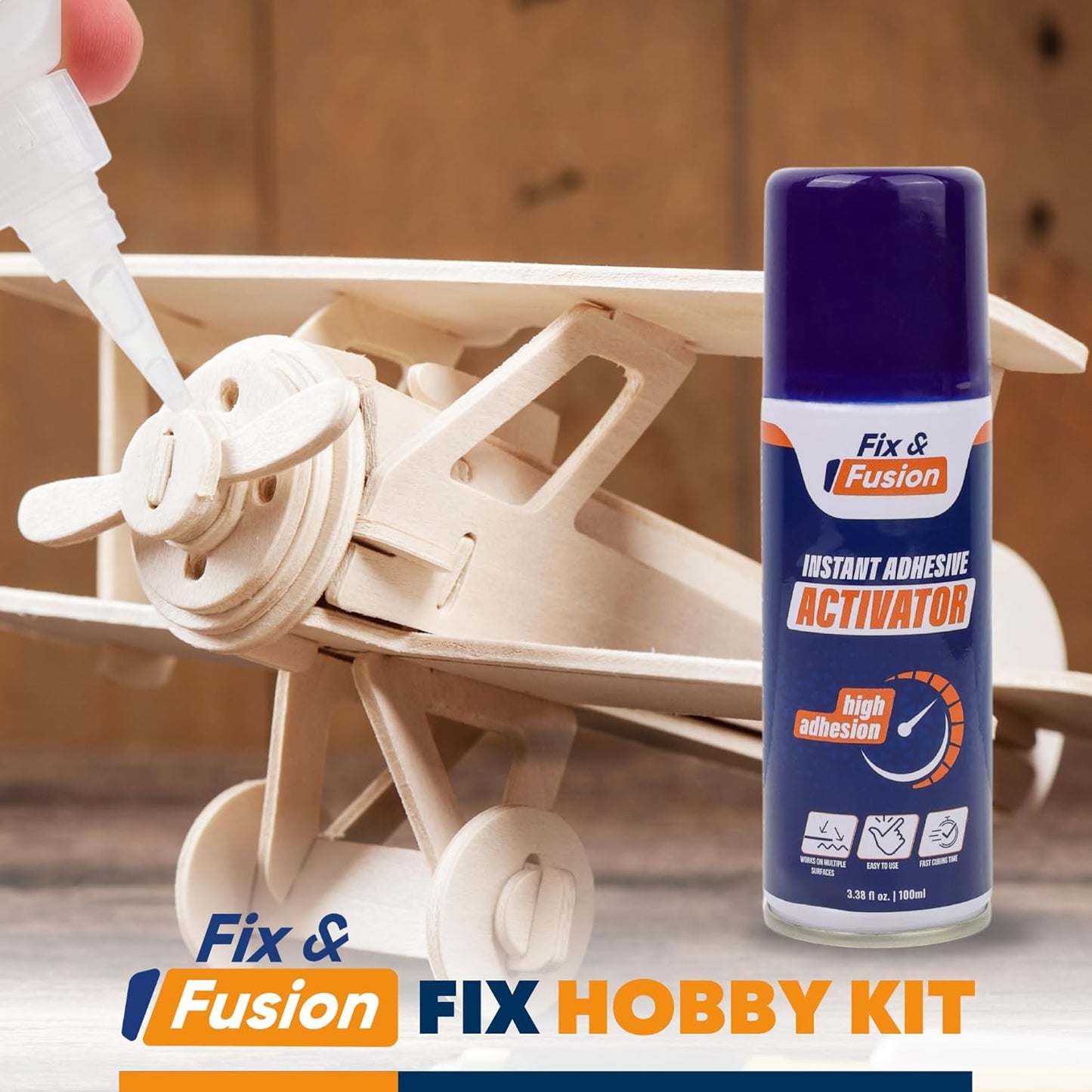 FIX & FUSION Activator Spray (3.38 Fl Oz), Instant Cure Accelerator for Cyanoacrylate (CA) Super Glue for Wood, Plastic, Rubber, Granite, and DIY & Professional, Accelerates Bonding Strength, (1 Pack)