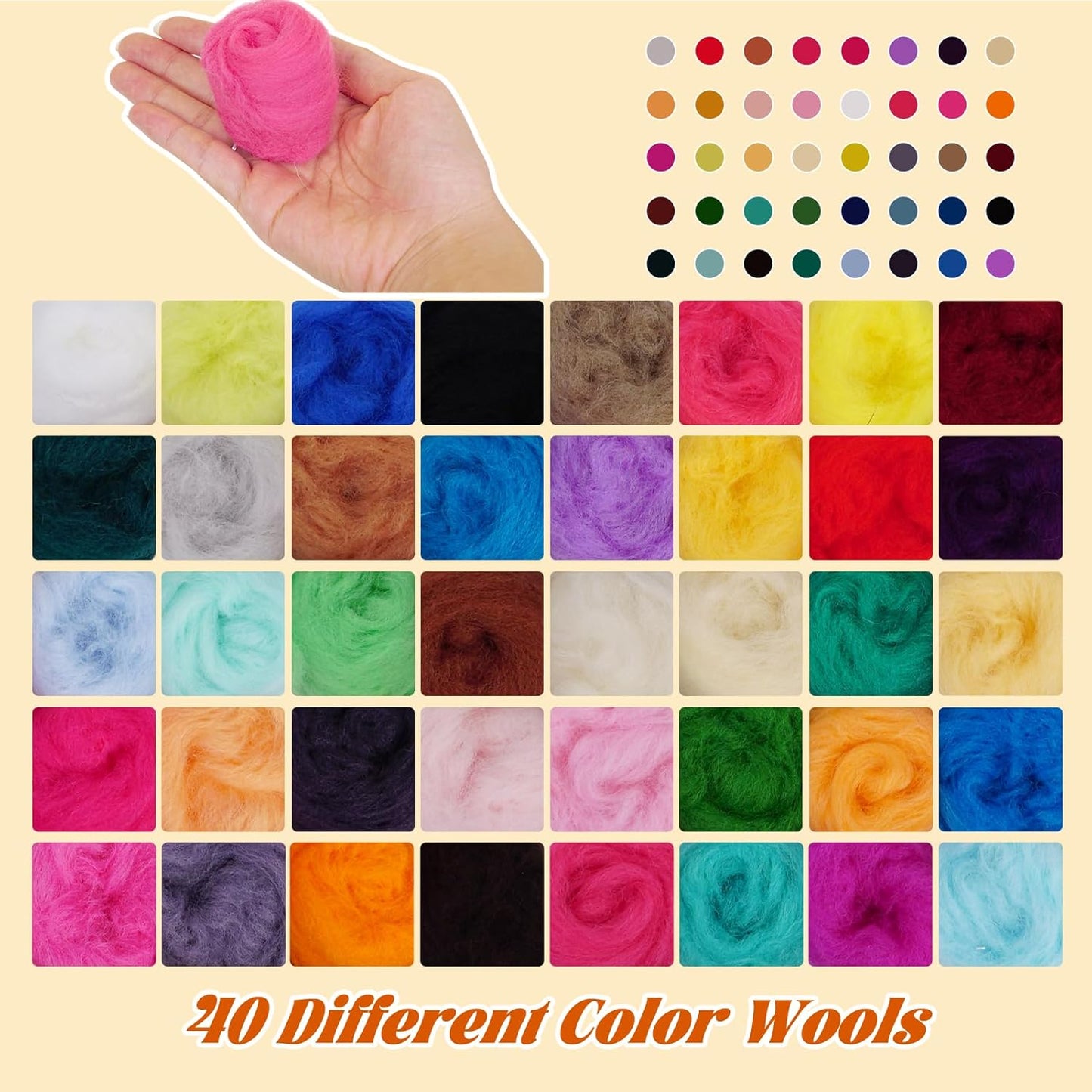 Catopia Needle Felting Kit,Needle Felting Starter Kit,Wool Roving 40Colors Set,Wool Felt Tools for Felted Animal Needle Felting Supplies,Needle Felting Tools Kit,Children’s Day (40c fleting kit)