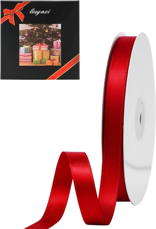 LIUYAXI Red Double Faced Satin Ribbon, 3/8" X Continuous 25 Yards, Ribbons Perfect for Gift Wrapping Bows Bouquet Wedding Decor DIY Craft and More