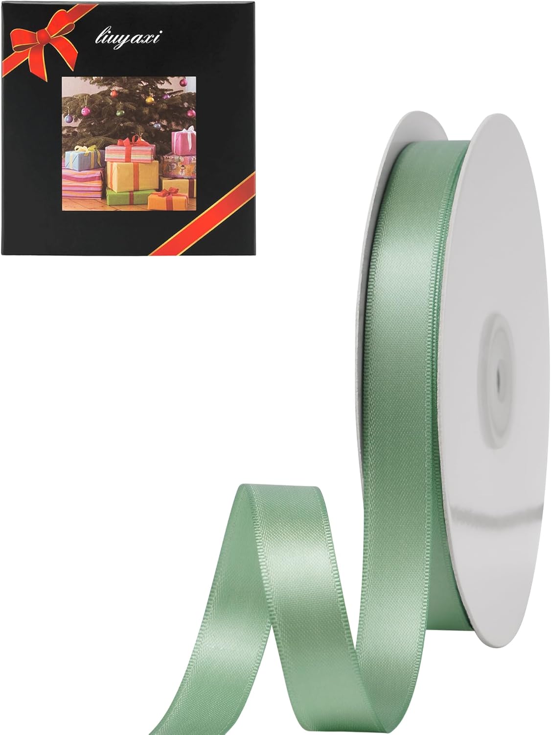 LIUYAXI Sage Green Satin Ribbon, Double Faced 5/8" X Continuous 25 Yards Ribbons Perfect for Gift Wrapping Bows Bouquet Wedding Craft and More