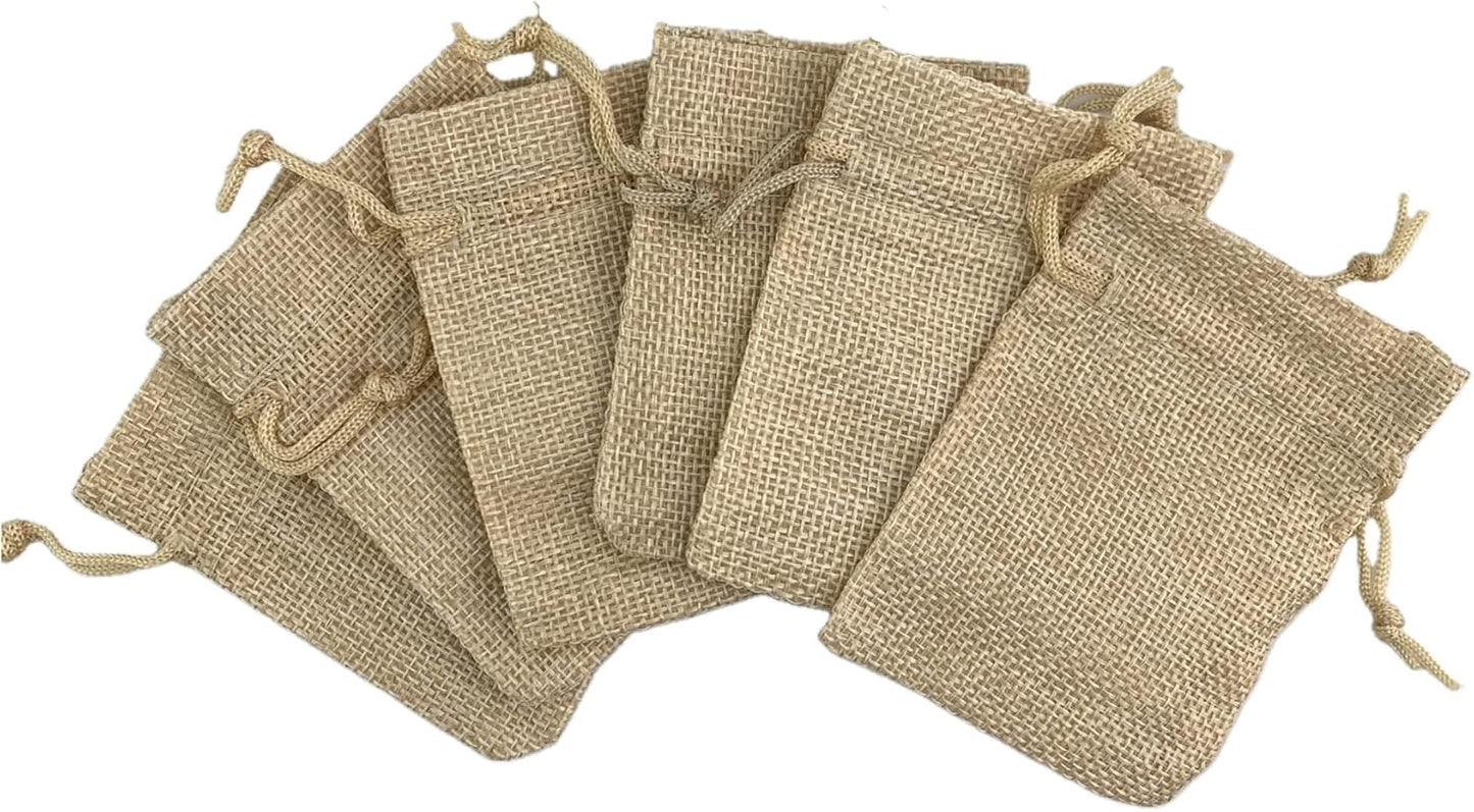 Palmhomee Pack of 25 Burlap Gift Bags with Drawstring Linen Jewelry Pouches Wedding Hessian Jute Bags for Birthday and Treat Pouches Party Wedding Favors Gift (2.8x3.6 Inch, Burlap)