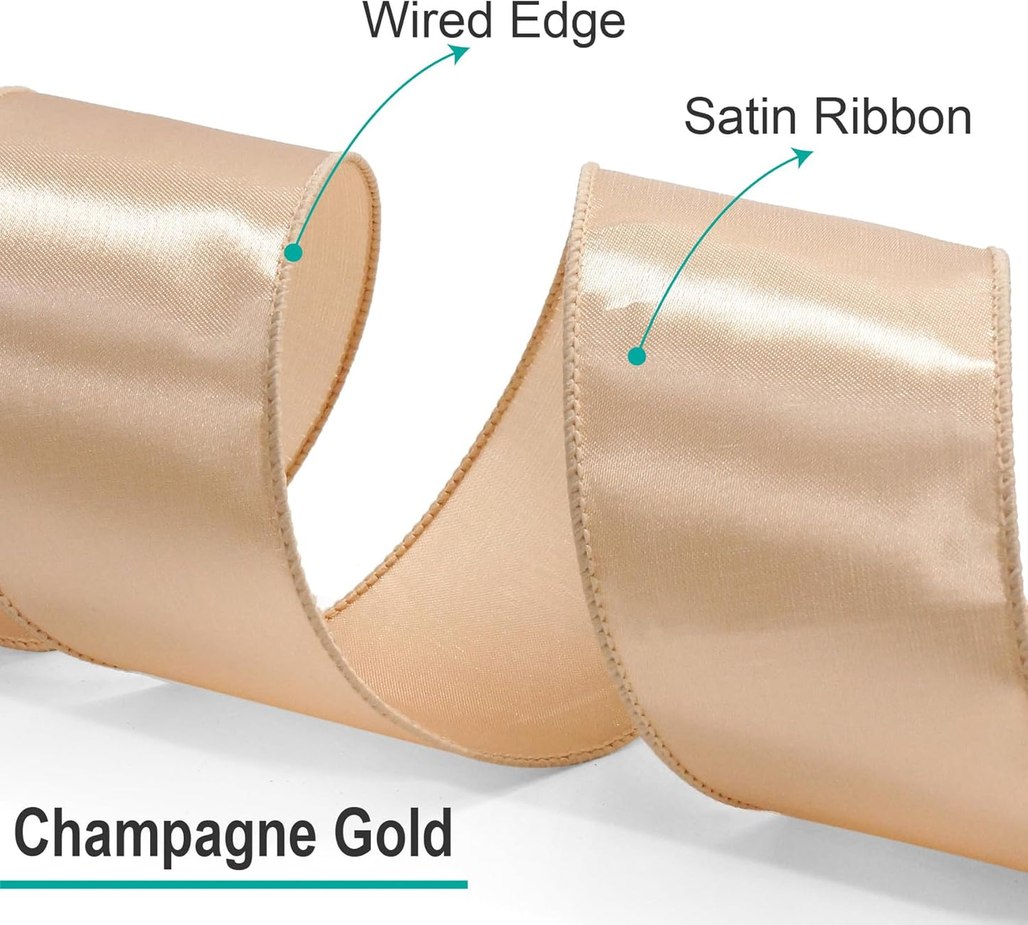 CT CRAFT LLC Satin Wired Ribbon 2.5 Inch x 20 Yards Champagne Gold for Christmas Home Décor Gift Wrapping Tree Topper Bow Wreath DIY Crafts,
