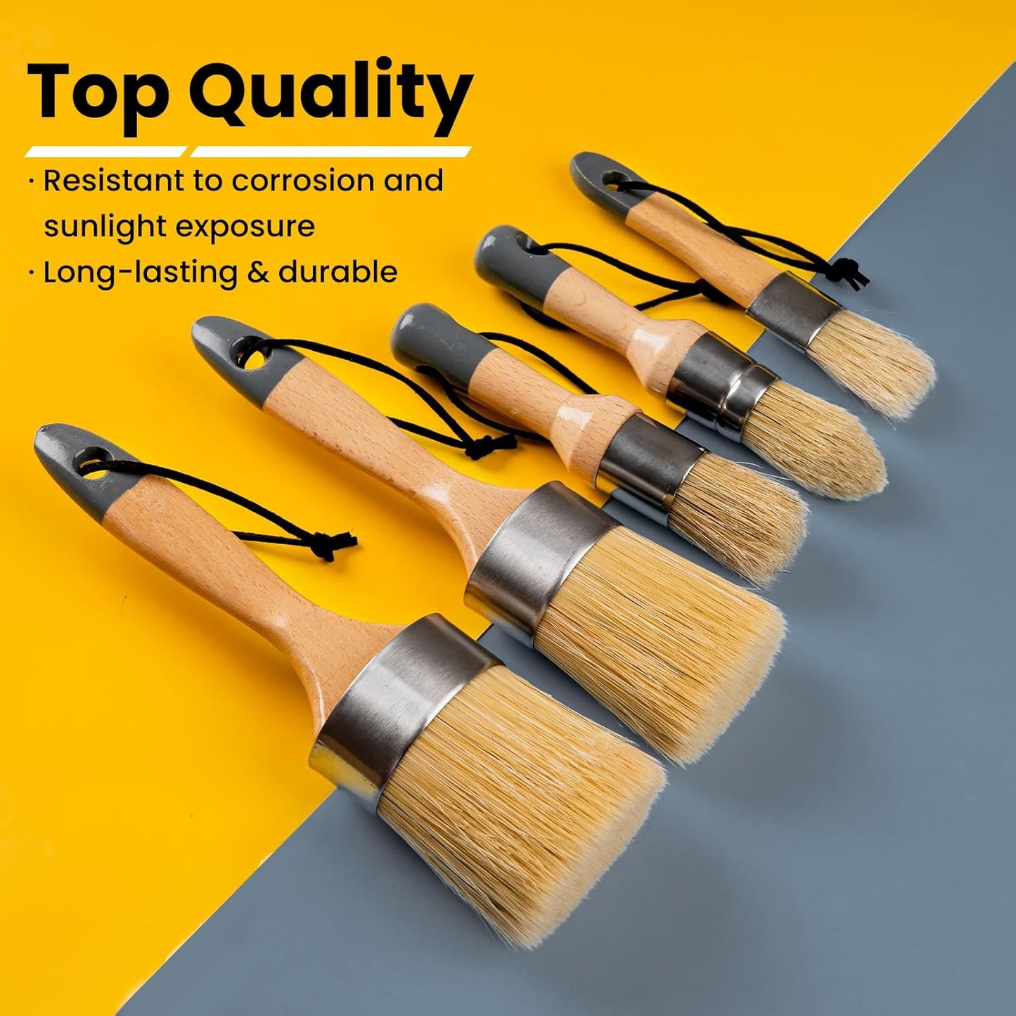 Chalk Paint Brush, Wax Paint Brush Set of 5, Wax Brushes and Chalk Paint for Furniture DIY Art Crafts, Natural Bristle Round Oval Brush for All Painting and Waxing