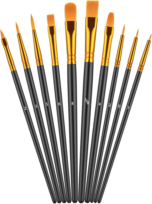 Paint Brush Set, 10 Pcs Paint Brushes for Acrylic Painting, Round Pointed Tip Detail Small Paint Brush for Oil Watercolor Canvas Face Body Boards Rock, Kids Adult Drawing Arts Crafts Supplies, Black