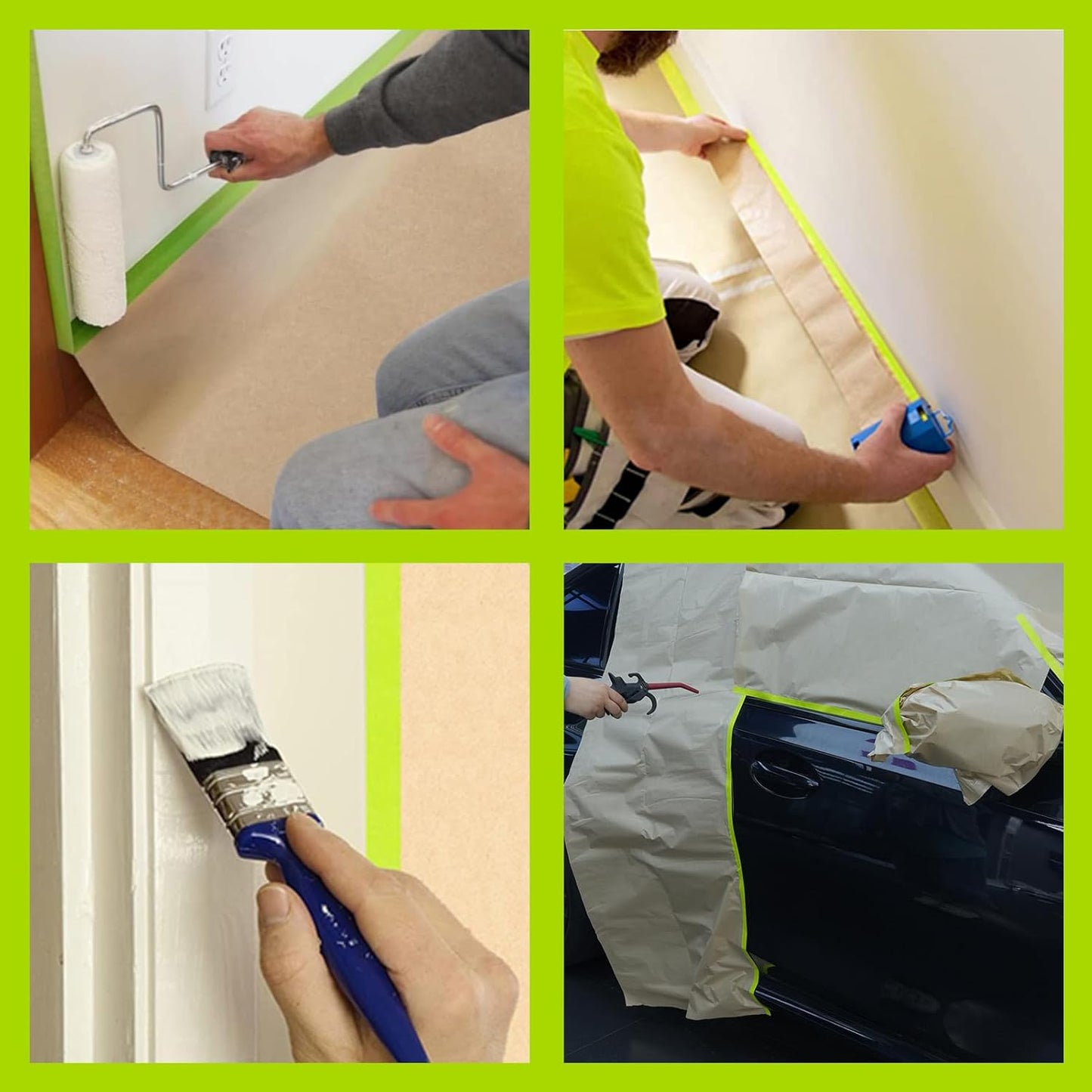 ADHES Pre-Taped Masking Paper for Painting, 3 Rolls 12 Inch x 50 Feet Tape and Drape Painters Paper Roll with Masking Tape, Automotive Paint Masking Paper for Cars, Walls, Floors, Furniture Protection