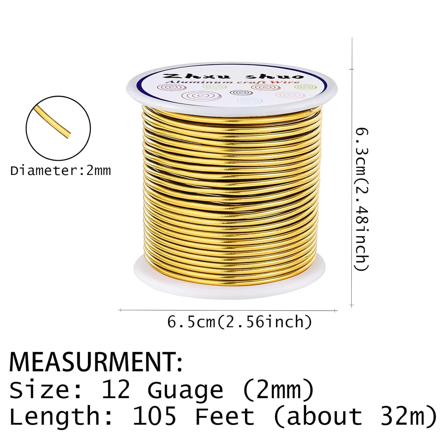 12 Gauge(2mm) Aluminum Wire 35 Yards Anodized Metal Wire for Bonsai Armature Crafting Sculpting Jewelry Craft Making Beading Floral (Gold, 12 Gauge)