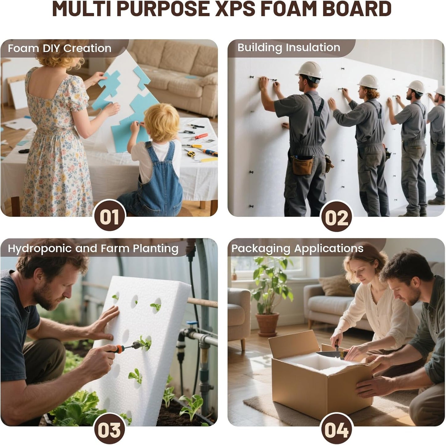 Gvereld High Density XPS Foam Board,4 Pack 15.6x11.7x0.79in Polystyrene Craft Foam Sheets, Rigid and Easy to Shape,DIY Modeling Art Projects, Party Decoration, Foam Cosplay, Heat Insulation