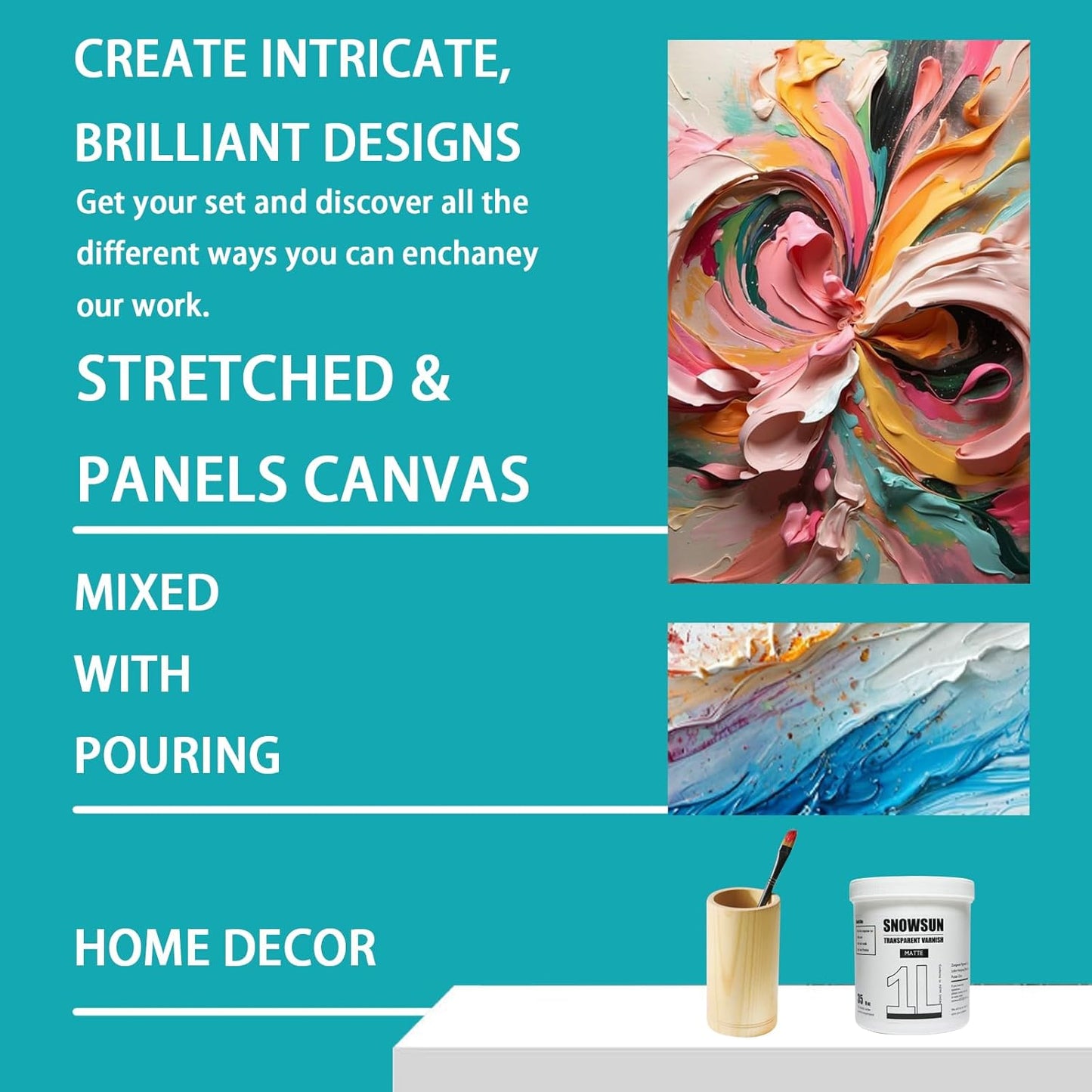 SNOWSUN Matte Varnish for Acrylic Painting, 1L Professional Acrylic Artist's Varnish, Matte Finish, Non-Yellowing, Non-Toxic, Suitable for Artists, Hobby Painters & Kids