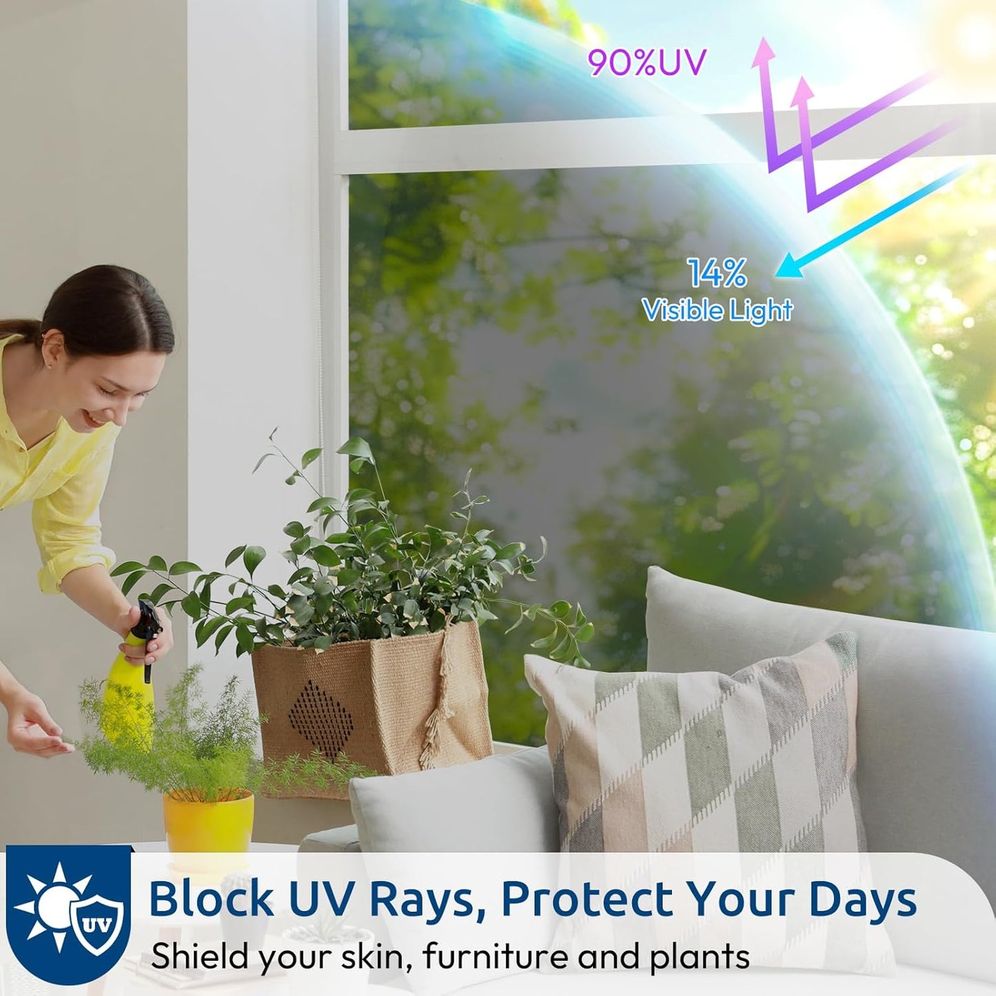 rabbitgoo Window Privacy Film One Way Window Tint for Home, Removable Reflective Heat Sun Blocking Anti UV Glass Door Covering, Mirror Tinting Film House Office, 23.6 in X 6.5 Feet, Black Silver