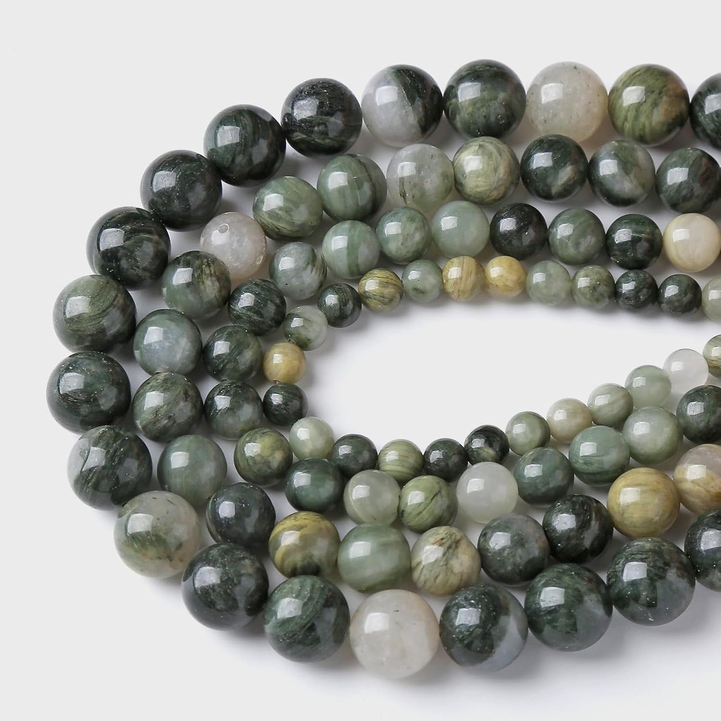 60pcs 6mm Natural Green Hair Quartz Stone Beads for Jewelry Making DIY Bracelet Necklace Accessories 15" Energy Healing Power Round Stone Beads (6mm, Green Hair Quartz)