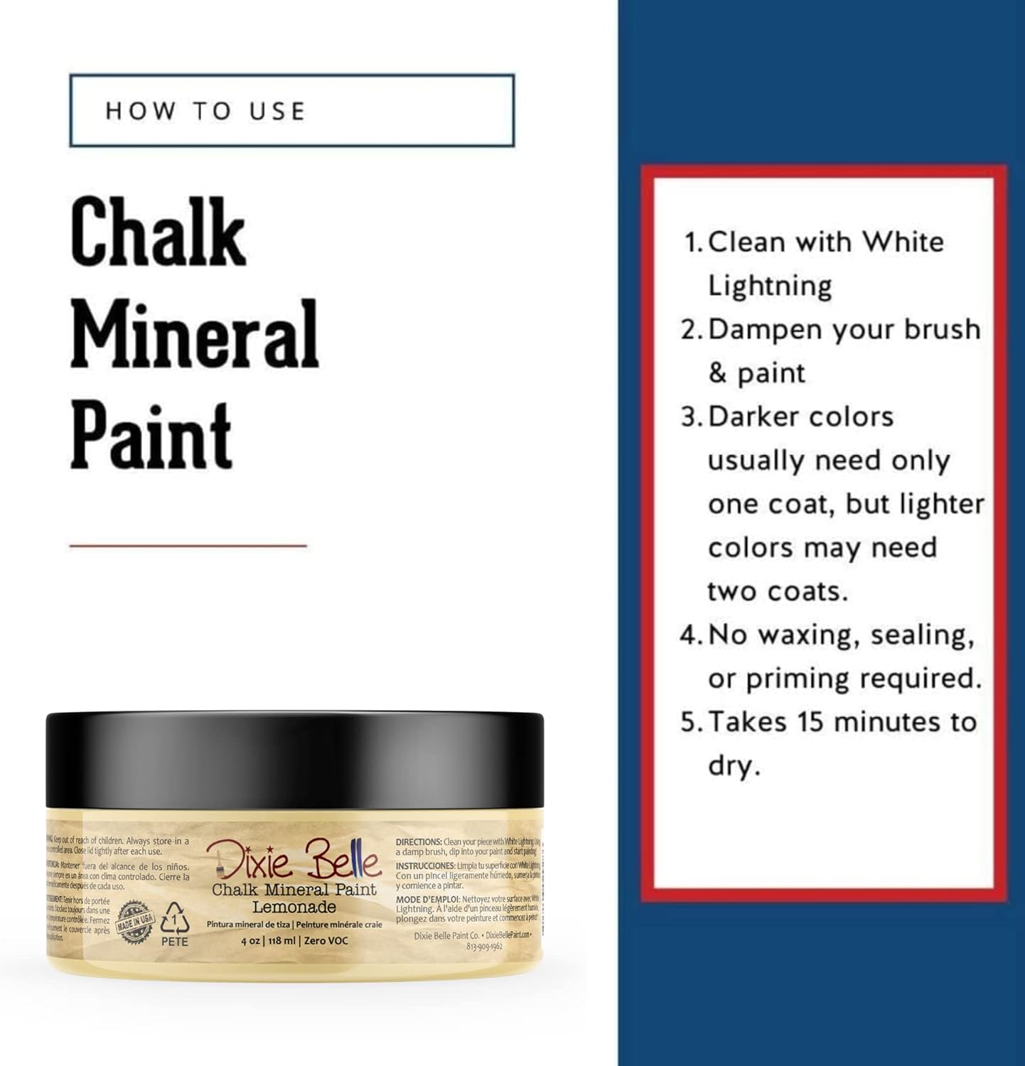 Dixie Belle Paint Company Chalk Finish Furniture Paint - Lemonade (4oz) - Matte Pale Yellow Chic Chalk Mineral DIY Furniture Paint