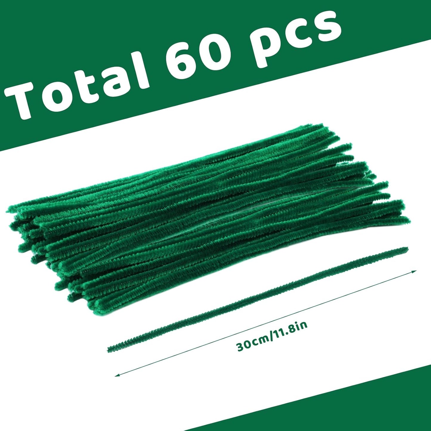 60 Pieces Green Pipe Cleaners - Pipe Cleaners Chenille Stem,Bulk Art & Craft Pipe Cleaners for Christmas Craft and Creative Home Decoration