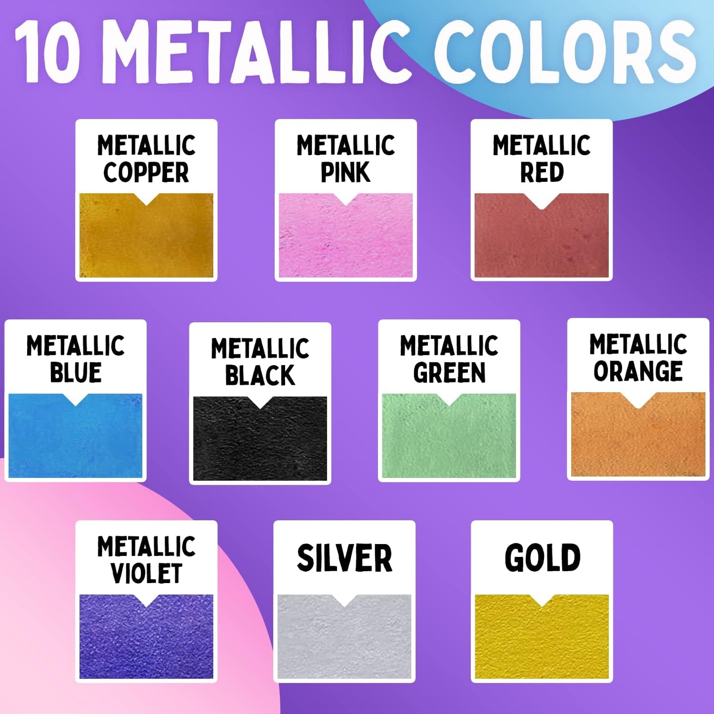 Metallic Liquid Chalk Markers Fine Tip - Dry Erase Marker Pen for Chalkboard Signs, Windows, Blackboard, Glass - 3mm Reversible Tip (10 Pack)