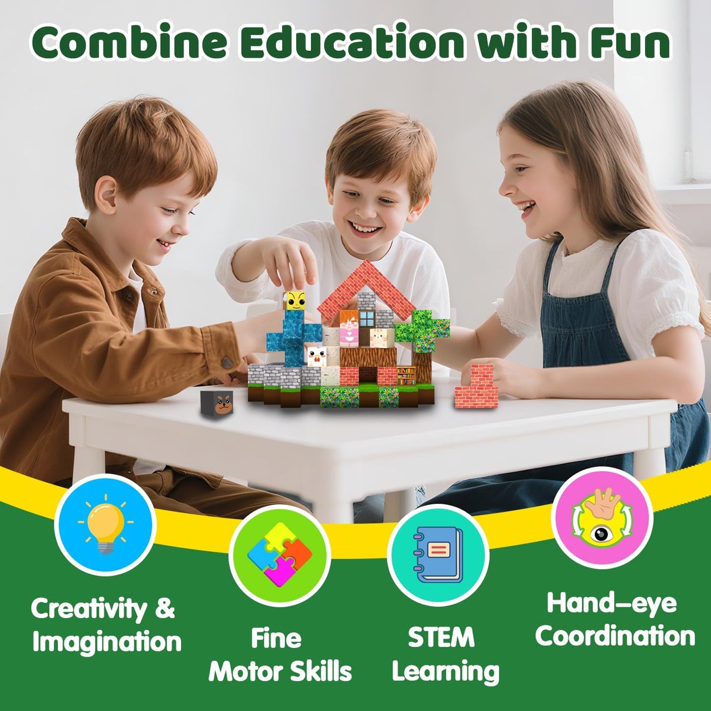 Magnetic Blocks, Magnetic Tiles Building Blocks, Magnet Cubes STEM Sensory Game Toys Christmas Birthday Gifts for Kids Boys Girls Age 3+ (Forest H)