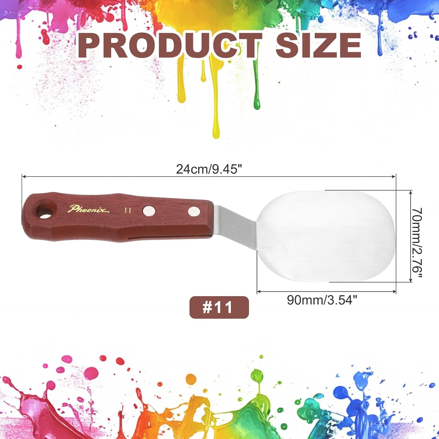 MECCANIXITY Pack of 1 Large Palette Knife No.11, 9.4" Long Palette Knives with Stainless Steel Flexible Spatula Pallet Knife and Wood Handle for Scraping, Mixing, Oil Acrylic Painting Canvas