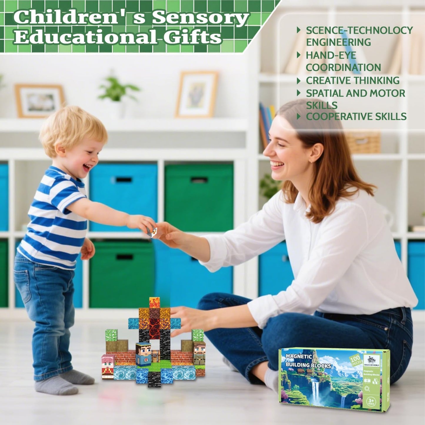 Magnetic Blocks Toys for Kids, 100 PCS Building Blocks Cubes, Stacking Magnetic Tiles Toys for Kids Toddlers Boys Girls Ages 3 4 5 6 7 8-12 Birthday Gifts Party Supplies (Underworld)