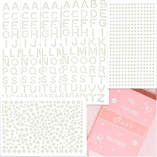 570 Pcs Pearl Stickers Craft Pearls, Self Adhesive Small Alphabet Letter Stickers for Grad Caps, Crafts, Stick On Pearls for Scrapbook, Crafting, Hair Face Makeup