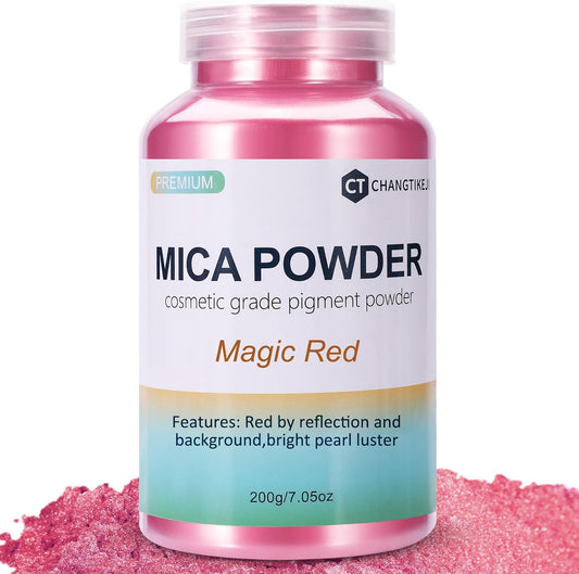Mica Powder,7.05OZ（200g）,Magic Red Mica Powder Pigment for Epoxy Resin，Lip Gloss，Car Paint，Dye，Soap Making，Nail Polish,Epoxy Resin,Candle Making,Bath Bombs