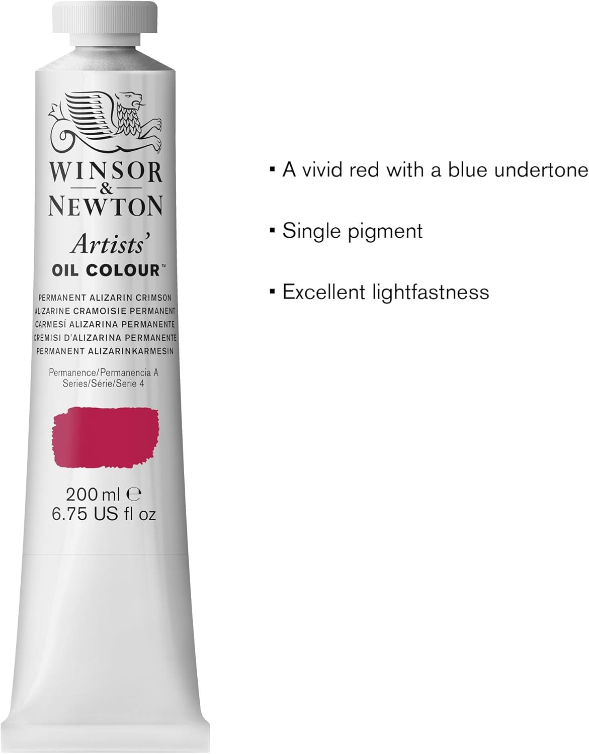 Winsor & Newton Artists' Oil Color, 200ml (6.75 oz) Tube, Permanent Alizarin Crimson