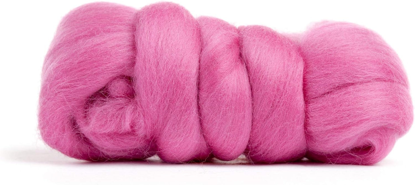 Desert Breeze Distributing 100% Natural Merino Wool Roving - Premium Combed Top Merino Roving Wool - Tapestry, Spinning, Wet Felting & Needle Felting Supplies - 21.5 Micron - 1 oz, Color Fuschia Pink