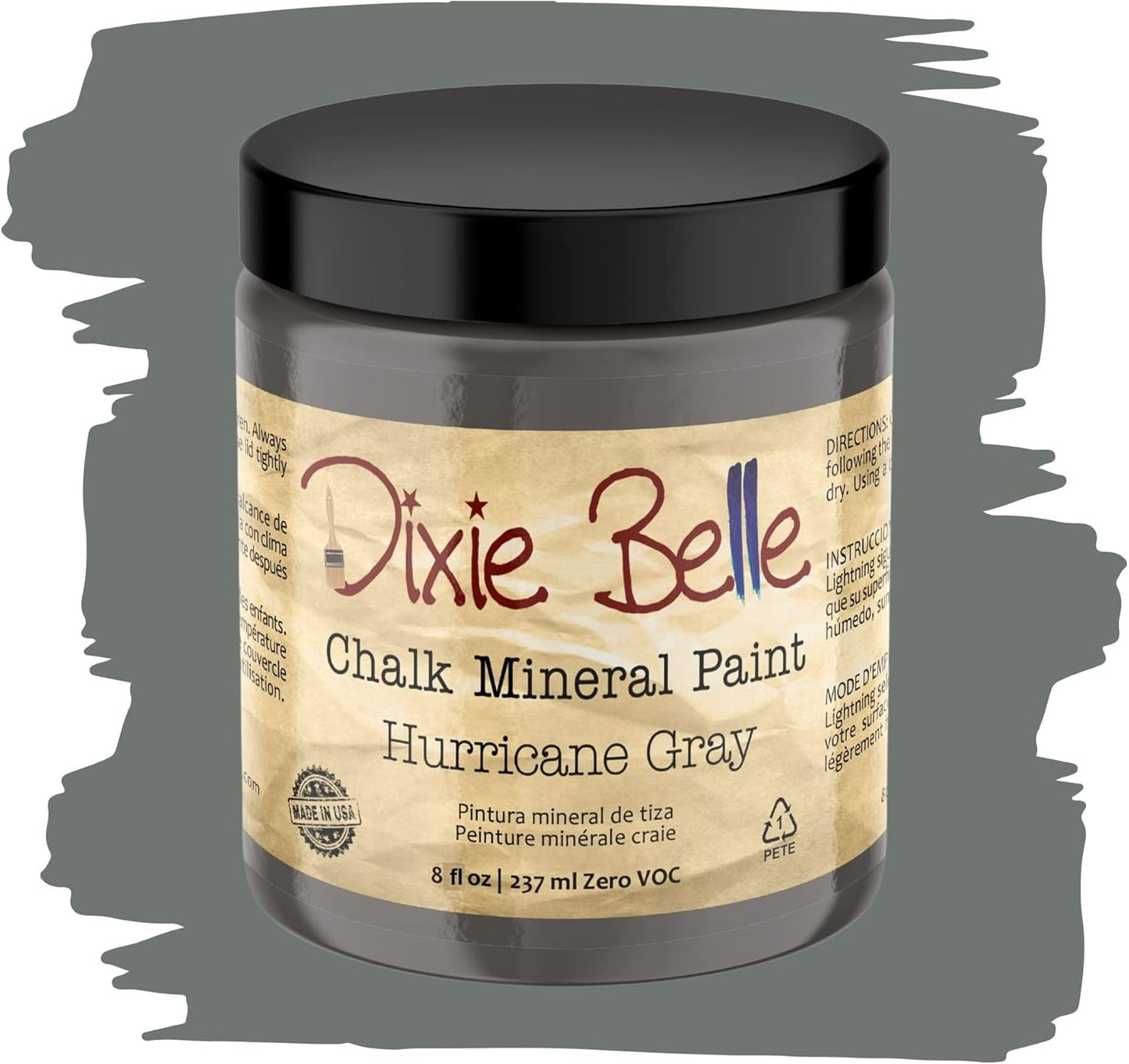 Dixie Belle Paint Company Chalk Finish Furniture Paint - Hurricane Gray (8oz) - Matte Medium Gray Chic Chalk Mineral DIY Furniture Paint
