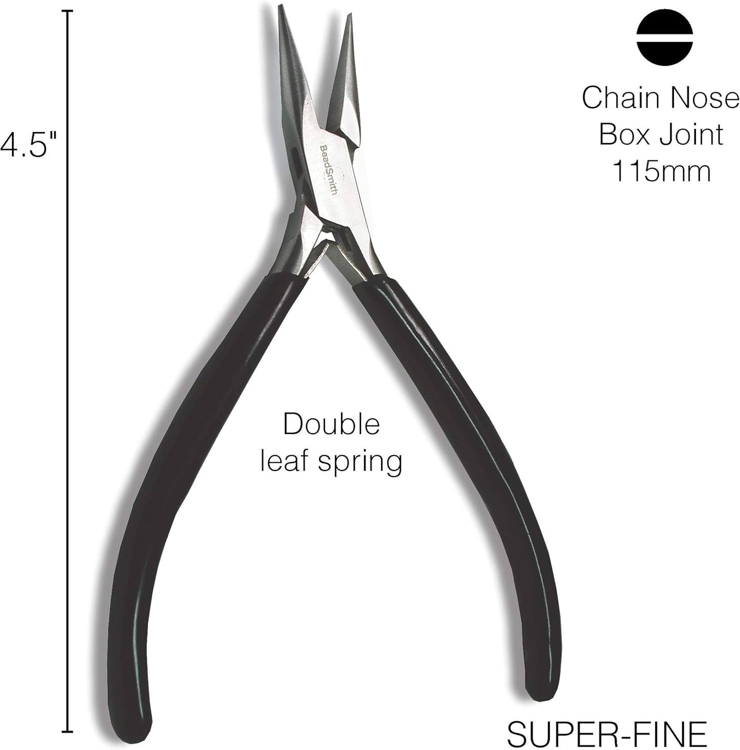 The Beadsmith Chain Nose Pliers – Extra Fine Tips – 4.5 inches (114mm) – PVC Grip Handle with Double Leaf Springs – Jewelry Making Tool for Creating Bracelets, Earrings and Necklaces
