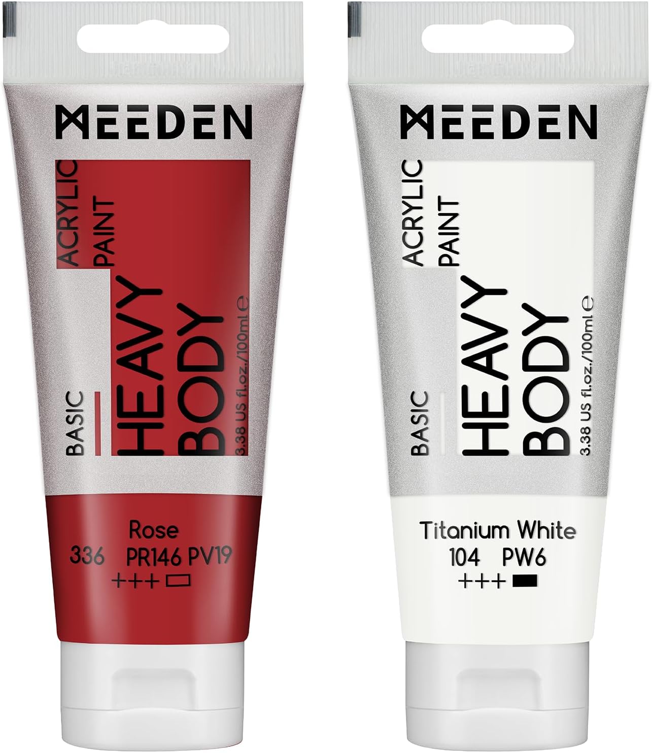 MEEDEN Acrylic Paint Rose Red: Bundled with Titanium White Color - 100ml/3.38oz x 2 Bulk Heavy Body Acrylic Paint Tubes for Wood Leather Glass
