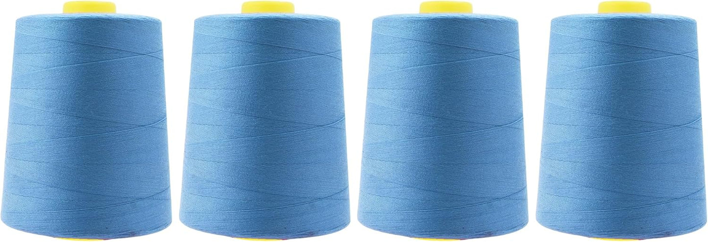 Mandala Crafts 4 Pack of Serger Threads Cones Spools - 20S/2 24000 Yards Polyester Dusty Blue Threads for Sergers Machine and Overlock Quilting Sewing Machine