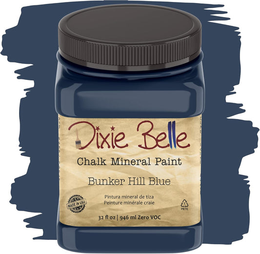 Dixie Belle Paint Company Chalk Finish Furniture Paint - Bunker Hill (32oz) - Matte Indigo Blue Chic Chalk Mineral DIY Furniture Paint