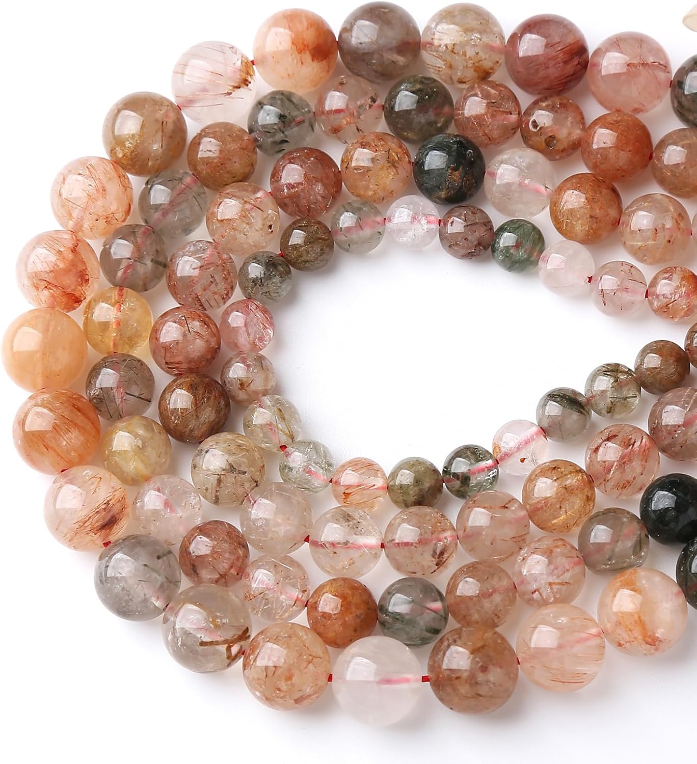 A+ Colorful Rutilated Quartz Crystal Beads Natural Stone Round Loose Beads for Jewelry Making DIY Bracelet Necklace Accessories 10mm 36pcs
