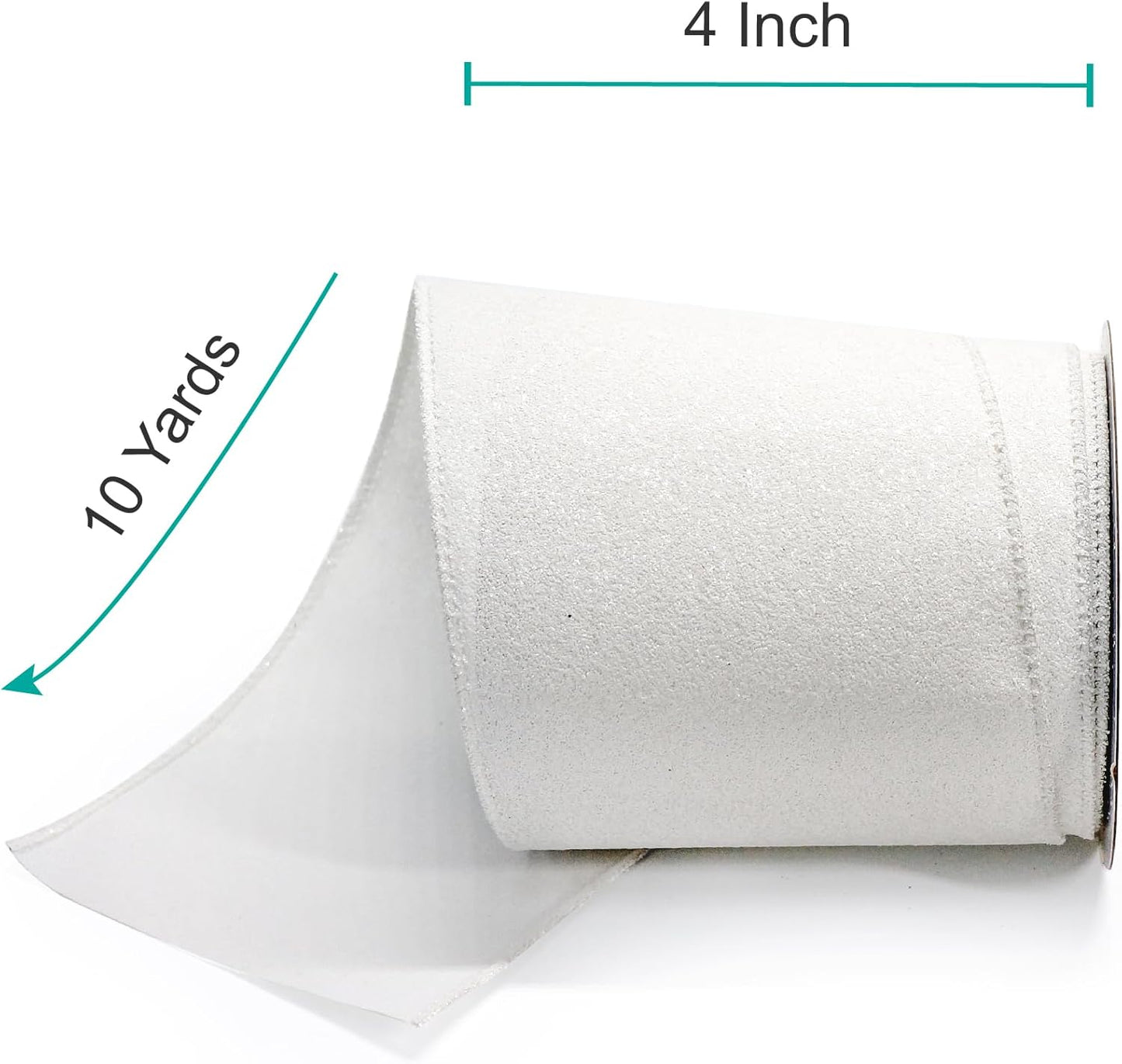 CT CRAFT LLC Glitter Wired Ribbon 4" x 10 Yards White for Christmas Home Decor Bow Gift Wrapping DIY Crafts Wreath