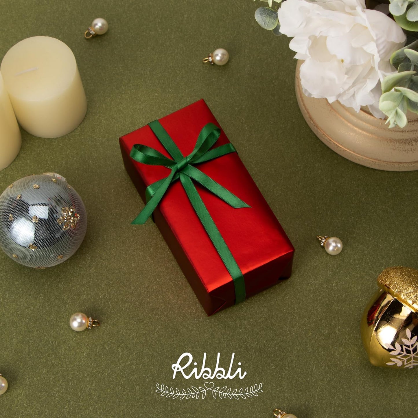 Ribbli Forest Green Satin Ribbon,Double Faced Satin 1/4 inch x Continuous 50 Yards,Forest Green Ribbon Use for Bows Bouquet,Gift Wrapping,Wedding Decoration,Floral Arrangement