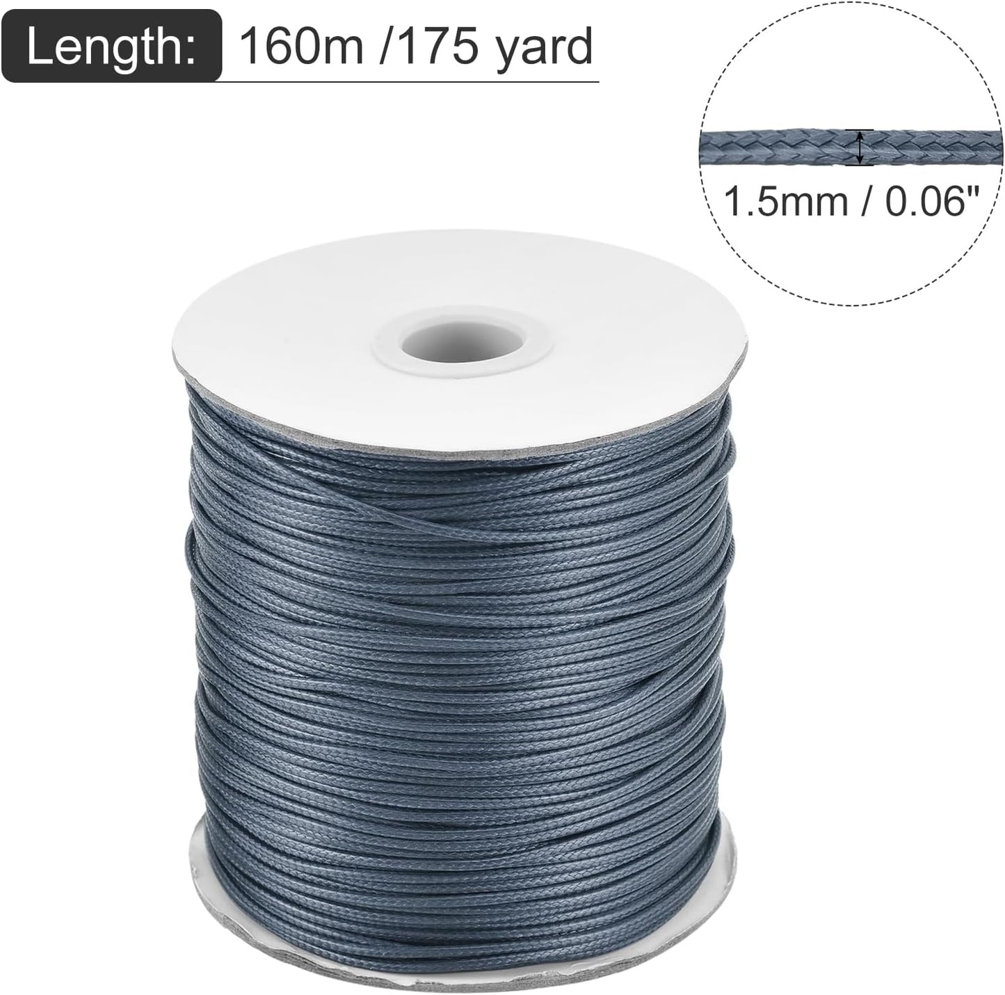 MECCANIXITY Waxed Cord 1.5mm Waxed Polyester Cord 175 Yard Wax String for Bracelet Making,Necklaces, Beading,Jewelry Making and DIY Crafts(Dark Grey), 0.06 inch-Dia