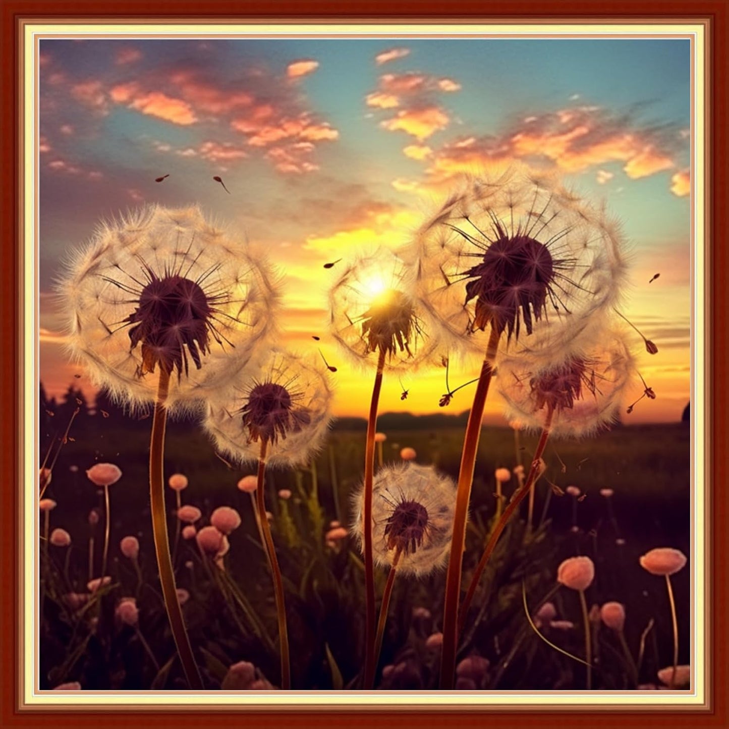 Disxvivy Cross Stitch Stamped Full Embroidery Kits DIY 11CT Cotton Thread Printed DIY Needlepoint Kits Craft Needlework Set Cross-Stitch Stamped Sets-Beautiful Dandelion 18x18 inch