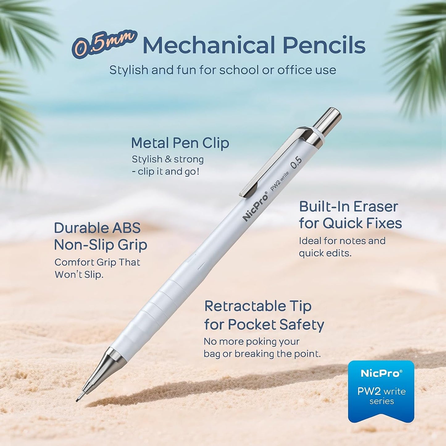 Nicpro Cute Mechanical Pencil Set, 4PCS 0.5mm Pastel Drafting Pencils with 4 Tube HB Lead Refills, 4B Erasers, Rotary Retractable Eraser and Eraser Refill for Writing Sketching Back to School Supplies