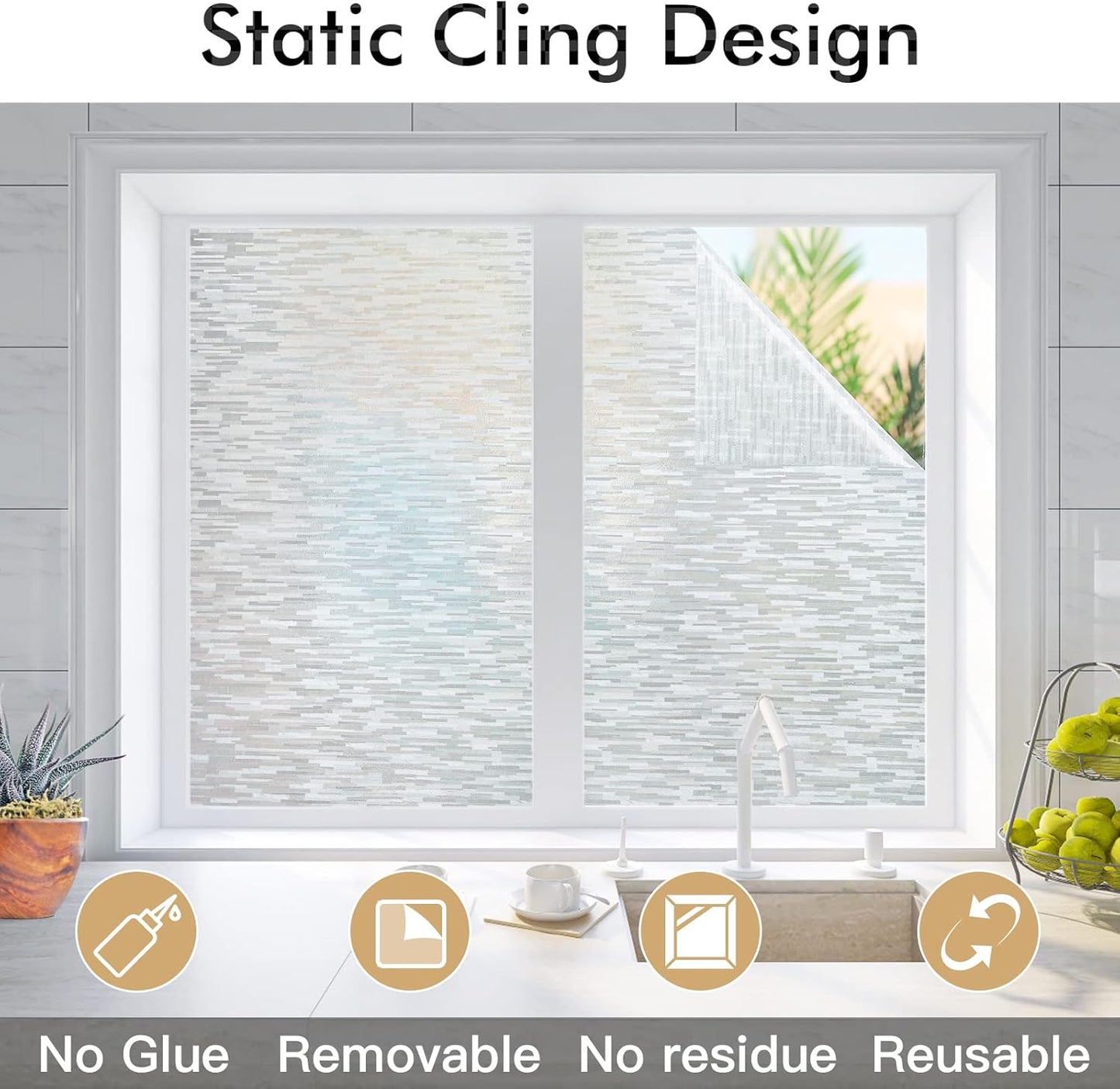 Haton Window Privacy Film, Frosted Glass Static Cling Sun Heat Blocking Window Clings, Frosting Opaque Coverings, Vinyl Removable Stickers Tint for Home Door Office, Non Adhesive 23.6" x 118.1"