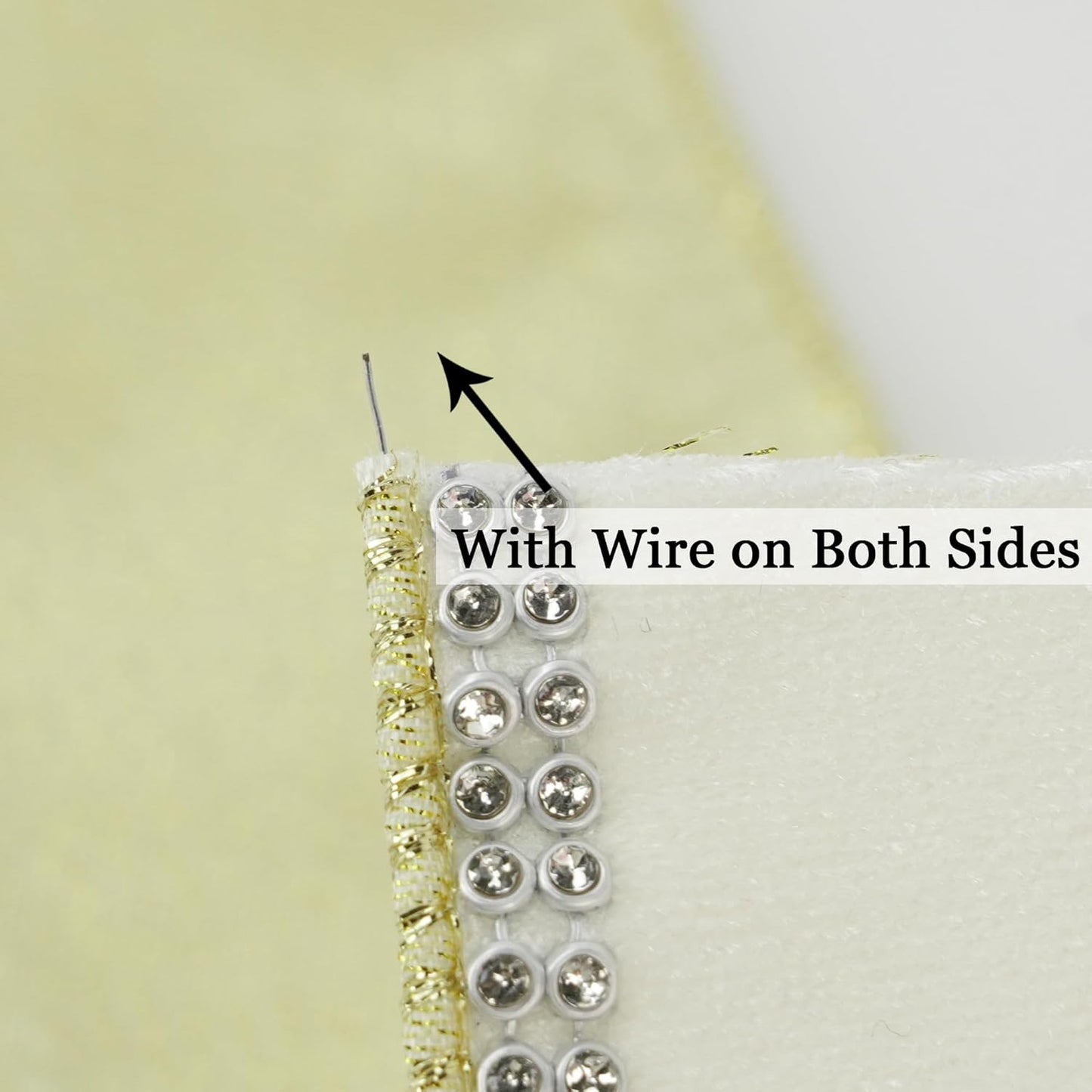 MEEDEE Gold & White Velvet with Rhinstone Edge Wired Ribbon 2.5 Inch Luxury Jeweled Ribbon 5 Yards Sparkling Rhinestone Trim for Christmas Tree, Garland, Wreaths, Holiday Home Decor, Wedding Decor