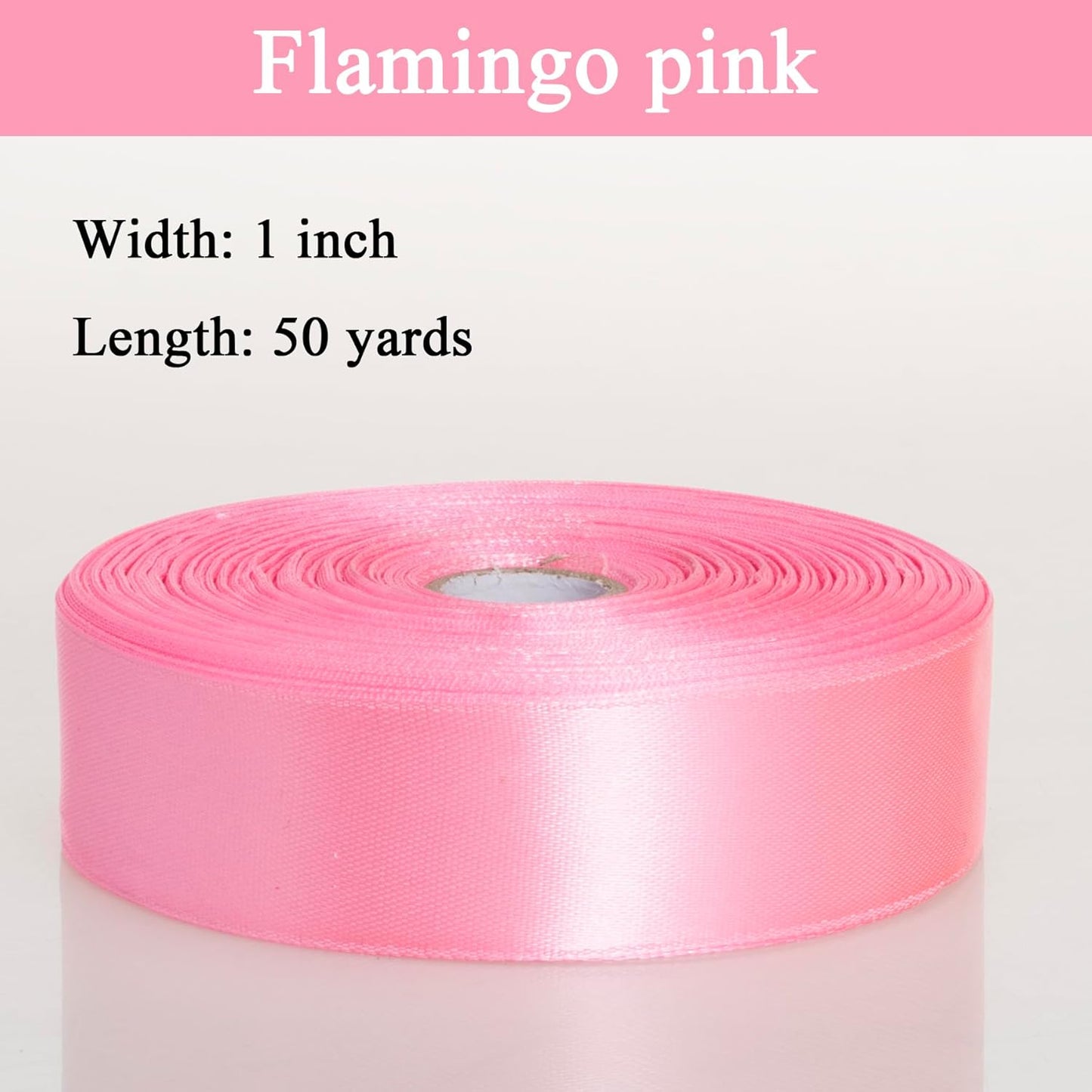 1 Inch Flamingo Pink Solid Satin Ribbon, 50 Yards Craft Fabric Ribbon for Gift Wrapping Floral Bouquets Wedding Party Decoration
