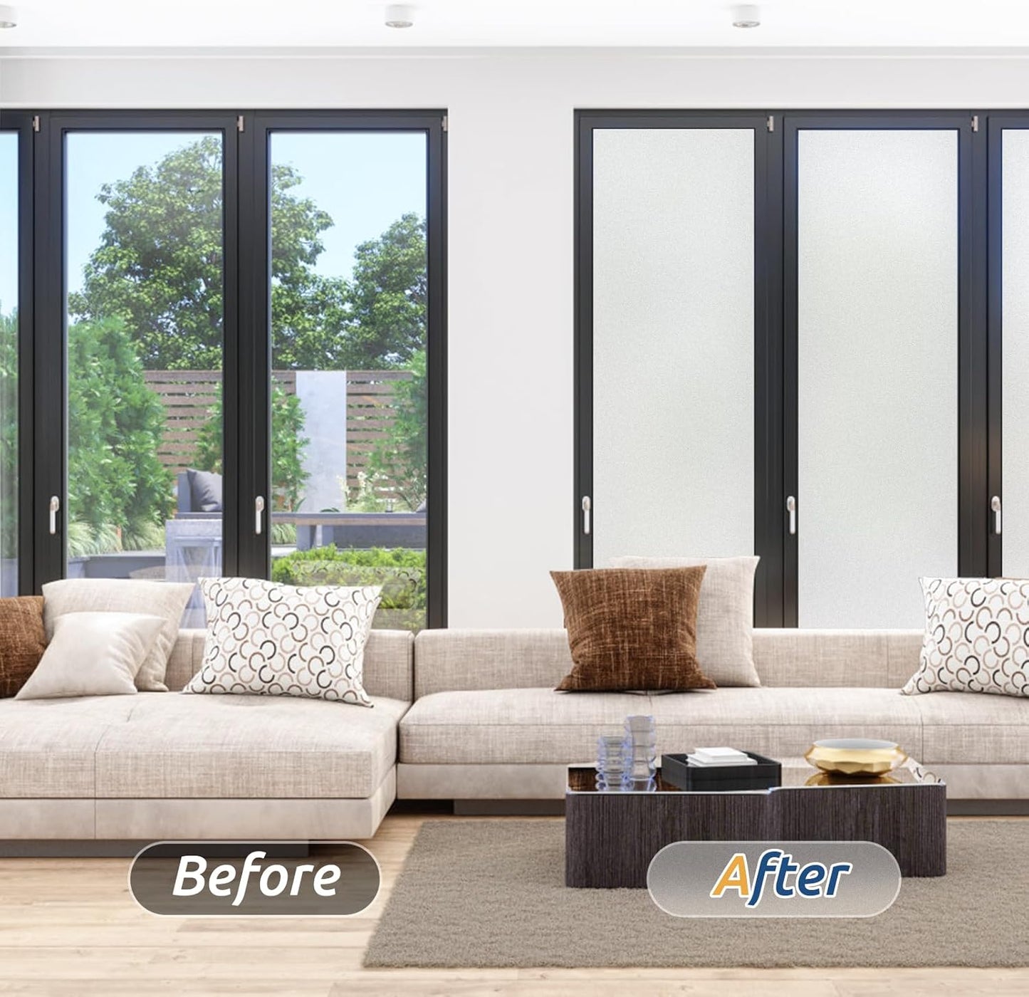 rabbitgoo Window Privacy Film, Frosted Glass Window Clings, Static Cling UV Heat Blocking Door Stickers for Home Bathroom, Removable Indoor Decal Coverings Day and Night, Pure, 35.4 x 393.7 Inches