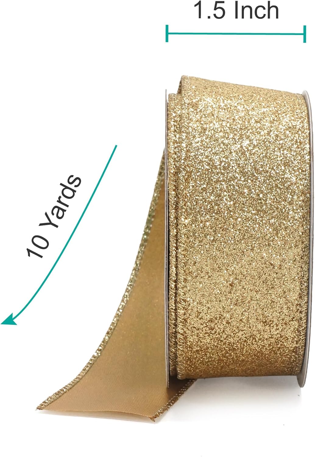 CT CRAFT LLC Glitter Wired Ribbon 1.5" x 10 Yards Light Gold for Christmas Home Decor Bow Gift Wrapping DIY Crafts Wreath