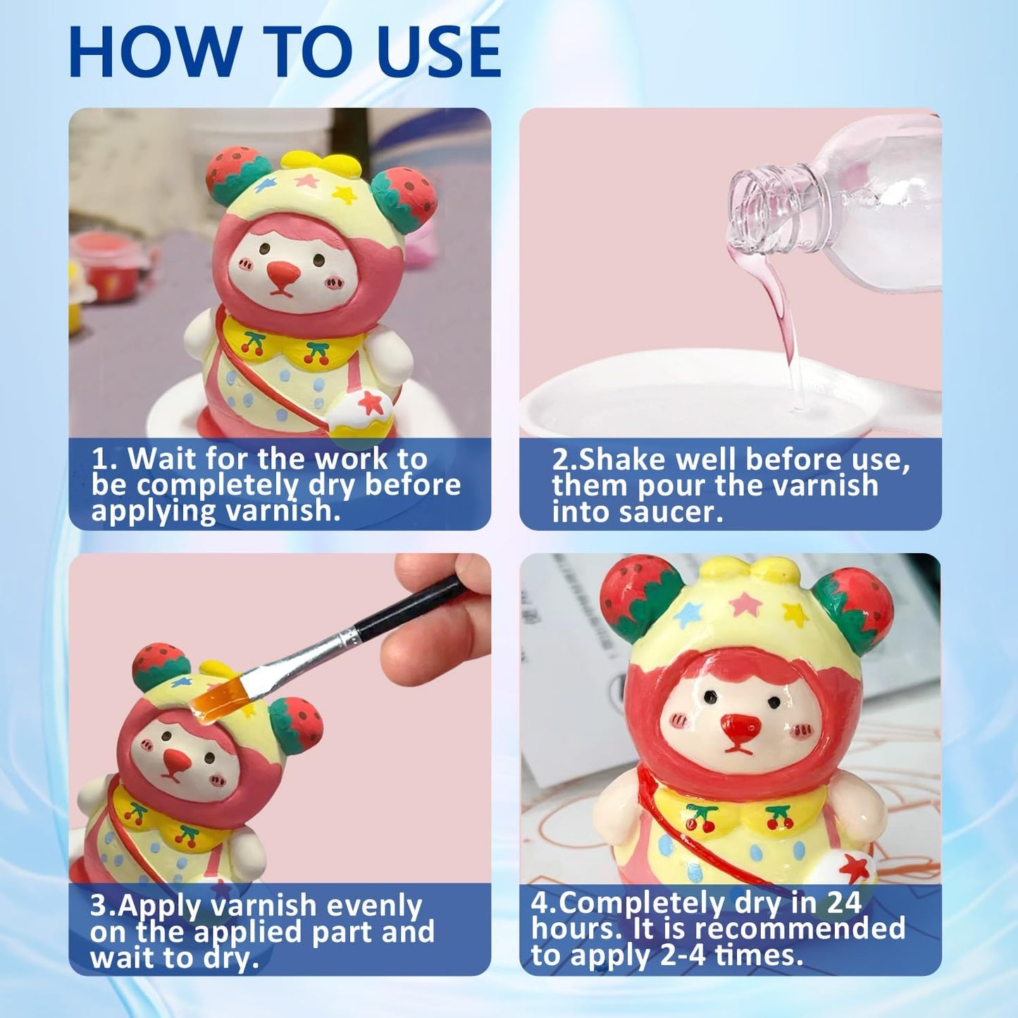 Air Dry Clay Glaze, Air Dry Clay Varnish, Polymer Clay Glaze, High Gloss Clay Sculpture Sealant for Air Dry Clay Pottery Waterproof Scratch Resistant Varnish for Clay (60ML X 2Pack)