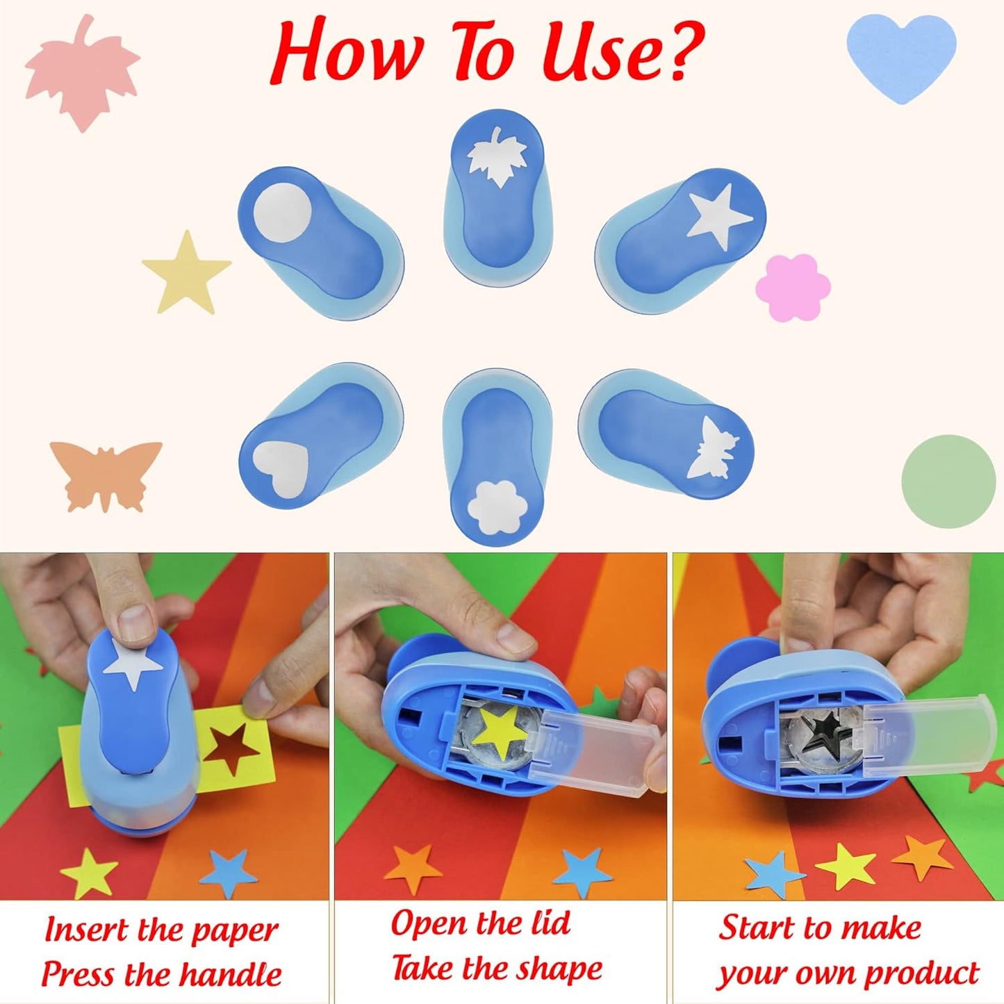 Set 6 Craft Hole Punch 1-inch, Craft Punchers - Heart, Circle, Star, Butterfly, Maple Leaf, Flower Paper Punch Sets for Crafting & DIY Projects. (Set 6)