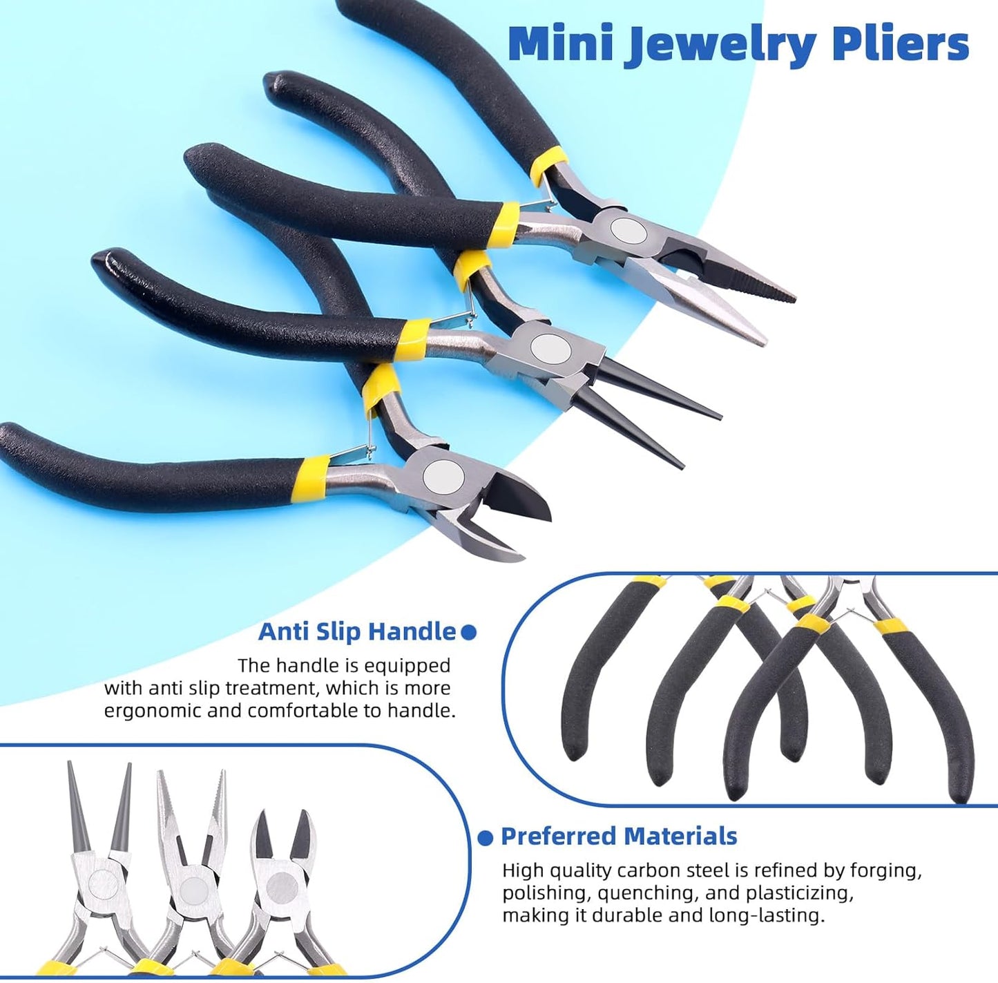 Glarks 8Pcs Jewelry Making Pliers Tools Kit includes Needle Nose Pliers, Wire Cutters, Wooden Awl, Tweezers, thimble ring, U-shape Scissors for Jewelry Making, Repair and Beading