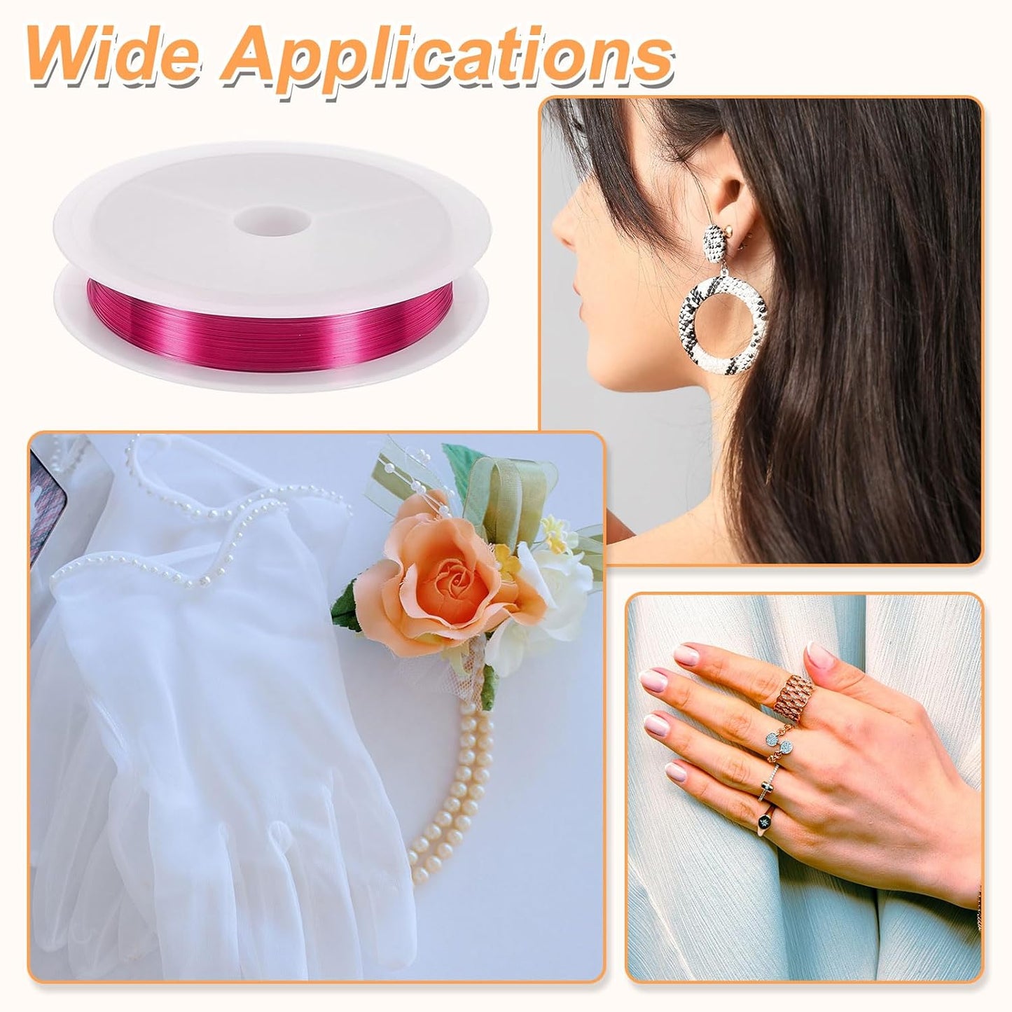 HARFINGTON 82ft Jewelry Wire, 32 Gauge (0.2mm) Brass Craft Soft Metal Tarnish Resistant Copper Beading Wire for Jewelry Making Supplies Crafting, Rose Red